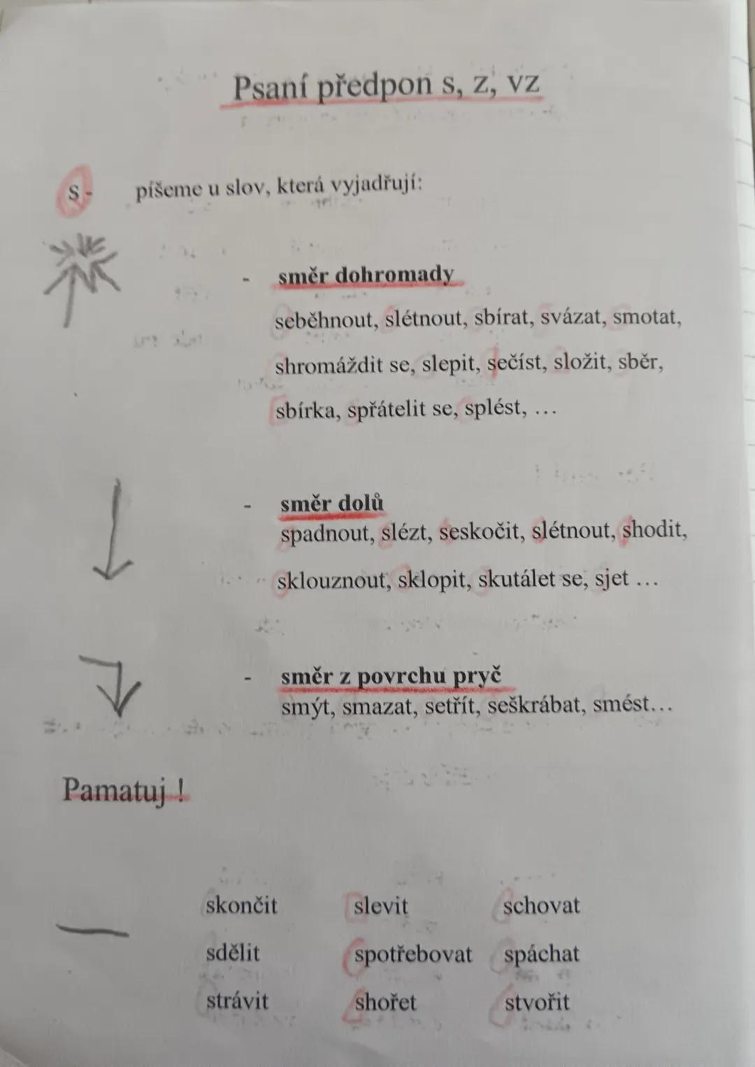 S-
Psaní předpon s, z, vz
píšeme u slov, která vyjadřují:
směr dohromady
seběhnout, slétnout, sbírat, svázat, smotat,
shromáždit se, slepit,