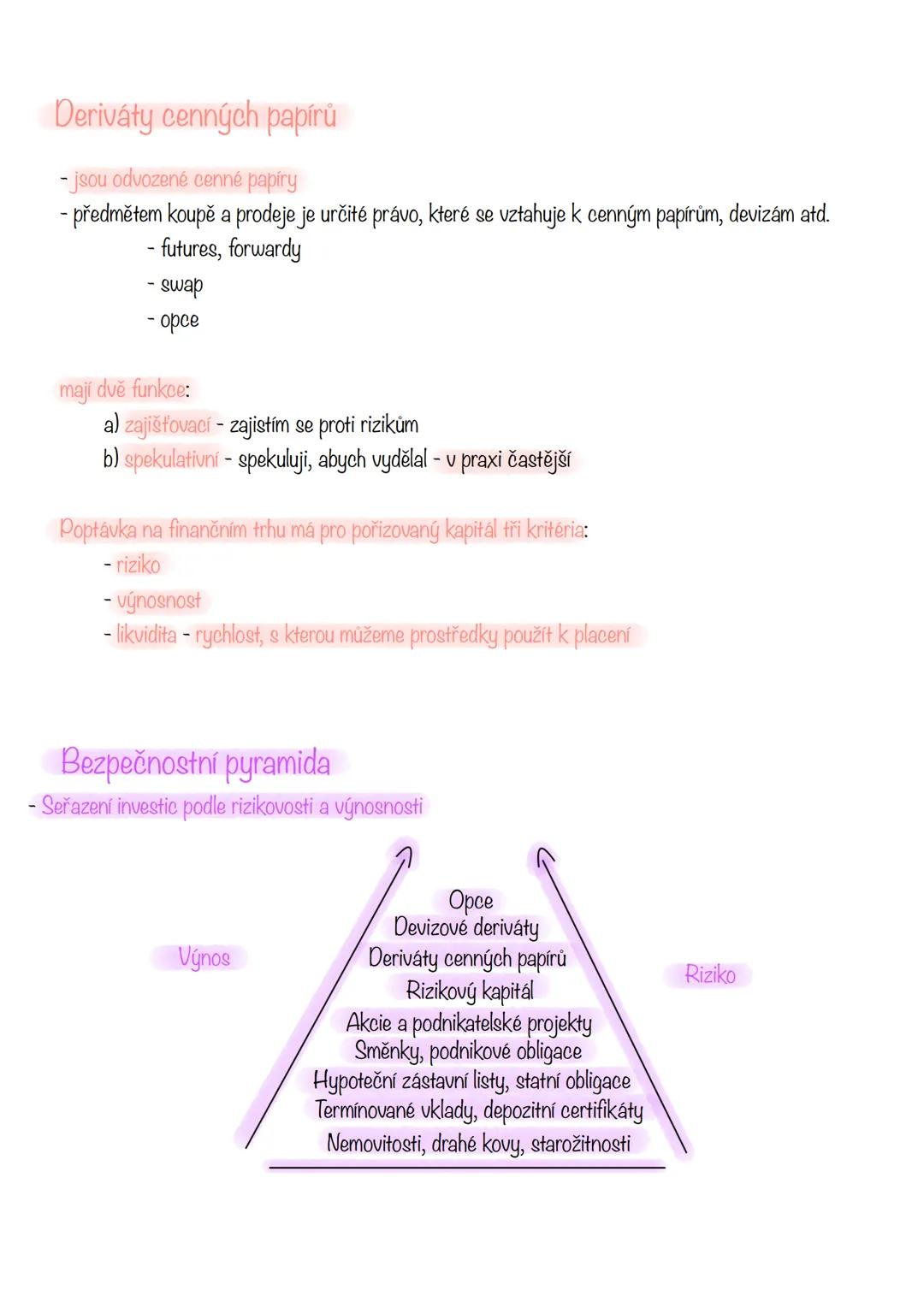 # Finanční trhy
- Jedná se o specificky trh kde se prodává specifické zboží - peníze (hotovost, devize, cenné
papíry, drahé kovy)
- Je zalo