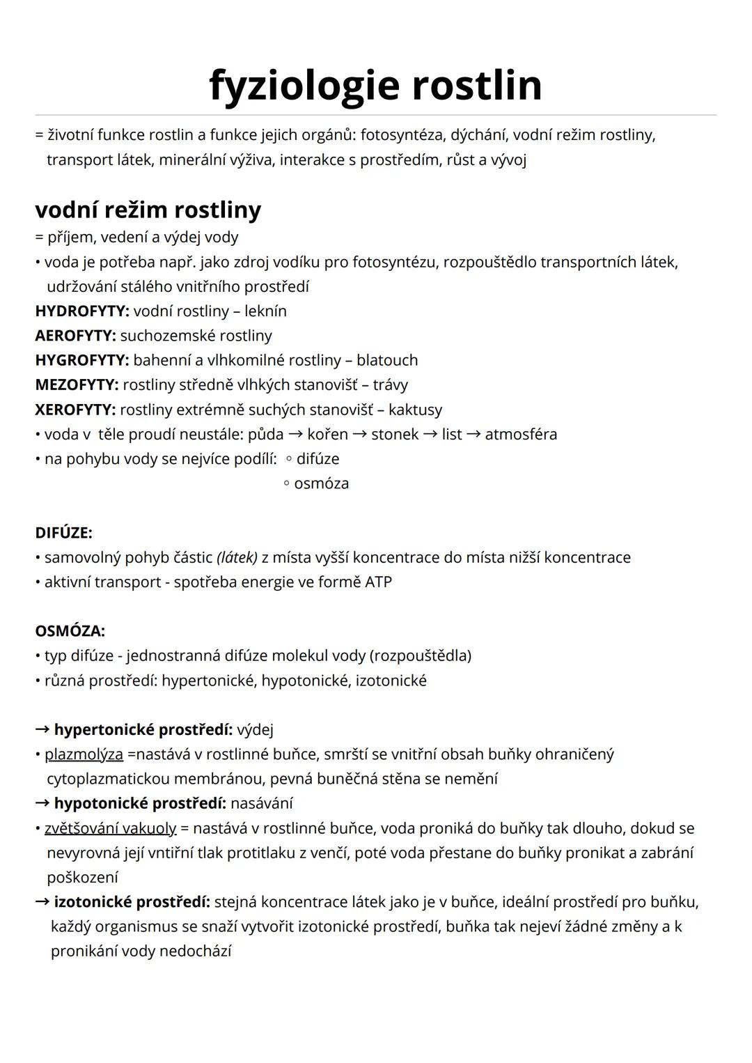 # fyziologie rostlin
= životní funkce rostlin a funkce jejich orgánů: fotosyntéza, dýchání, vodní režim rostliny, transport látek, mineráln