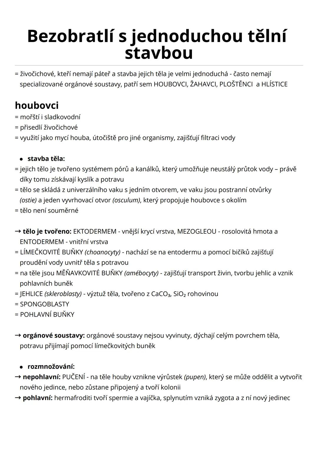 bezobratlí s jednoduchou tělní stavbou