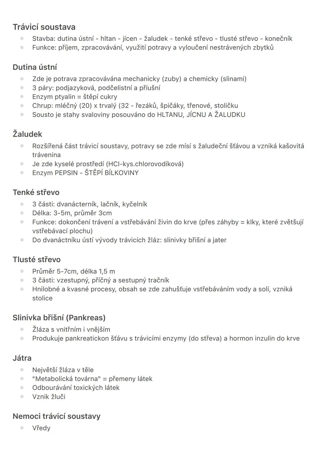 # Trávicí soustava
- Stavba: dutina ústní - hltan - jícen - žaludek - tenké střevo - tlusté střevo - konečník
- Funkce: příjem, zpracováván