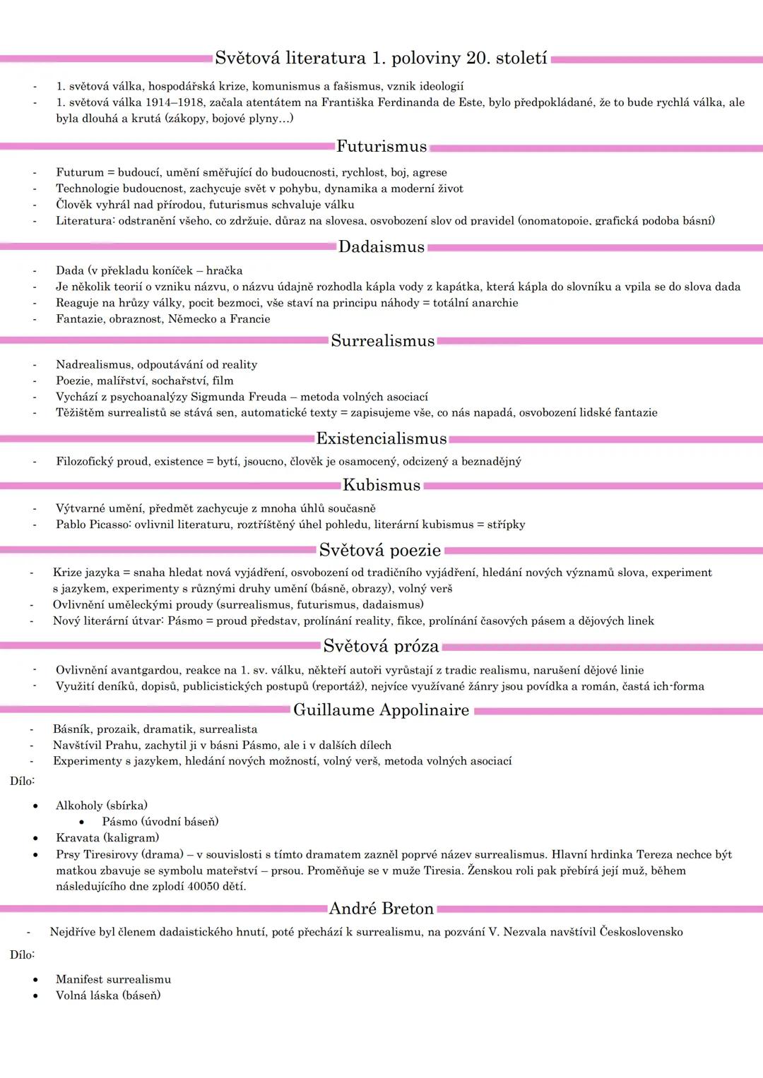 Světová literatura 1. poloviny 20. století