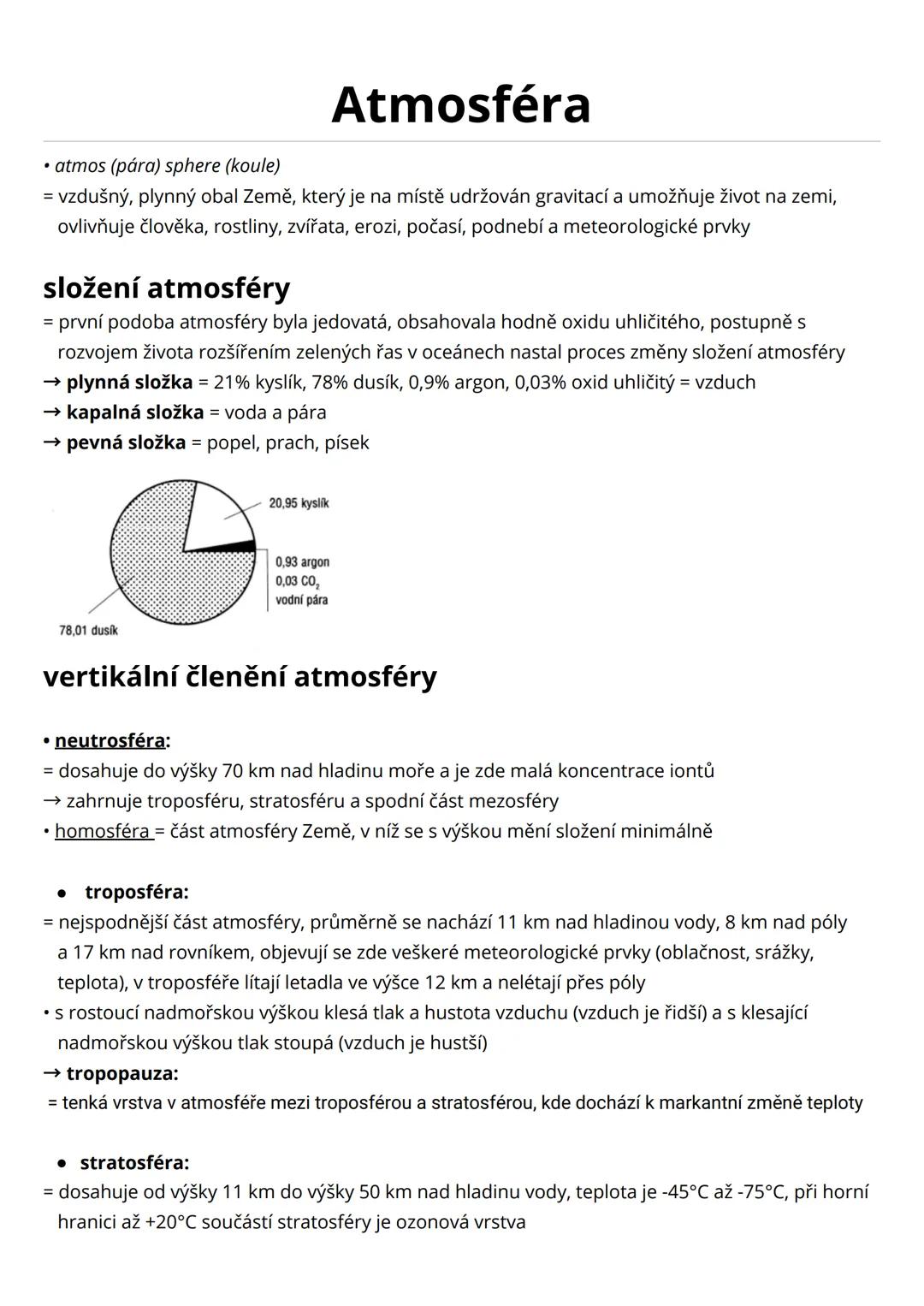 # Atmosféra
* atmos (pára) sphere (koule)
= vzdušný, plynný obal Země, který je na místě udržován gravitací a umožňuje život na zemi,
ovli