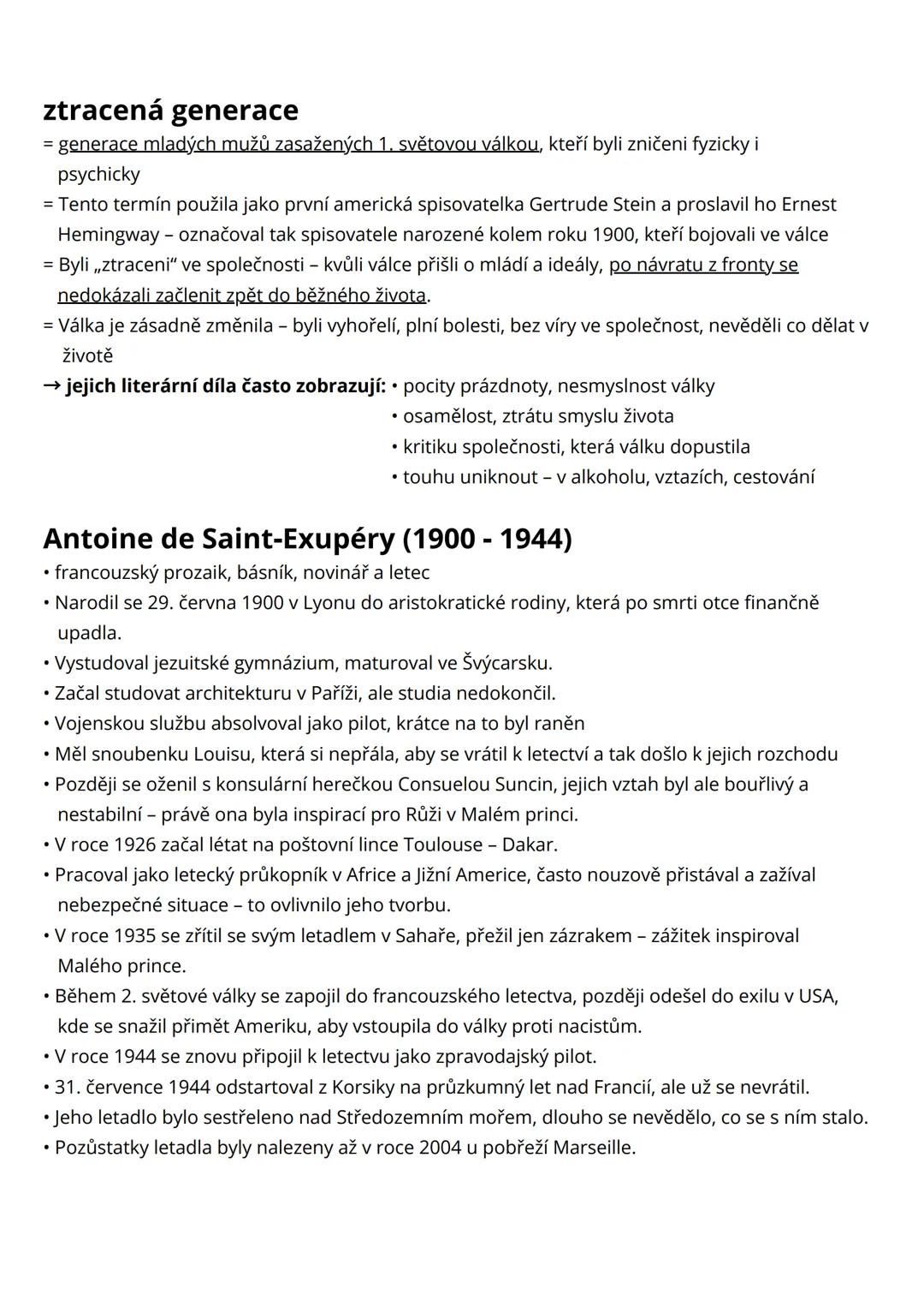 --- OCR Start ---
Malý princ
Antoine de Saint-Exupéry
• 1. část:
→ téma, myšlenka, motivy:
• téma = střet dětského a dospělého pohledu na sv
