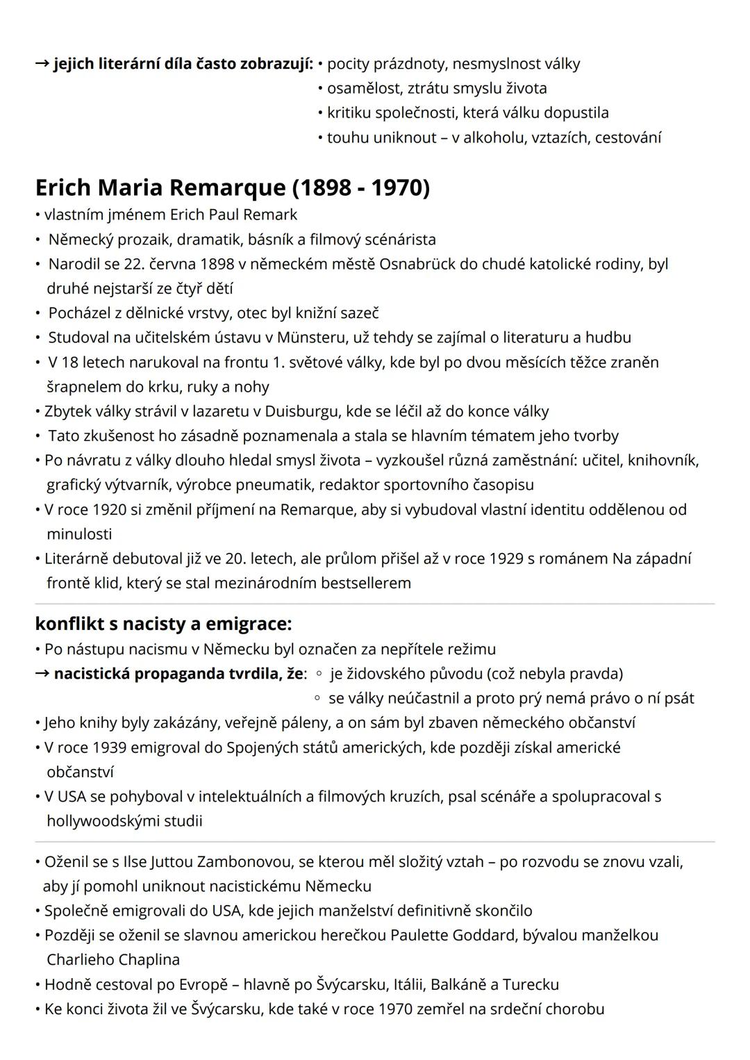 # Na západní frontě klid
Erich Maria Remarque
• 1. část:
→ téma, myšlenka, motivy:
• téma = situace na západní frontě v období 1. světové