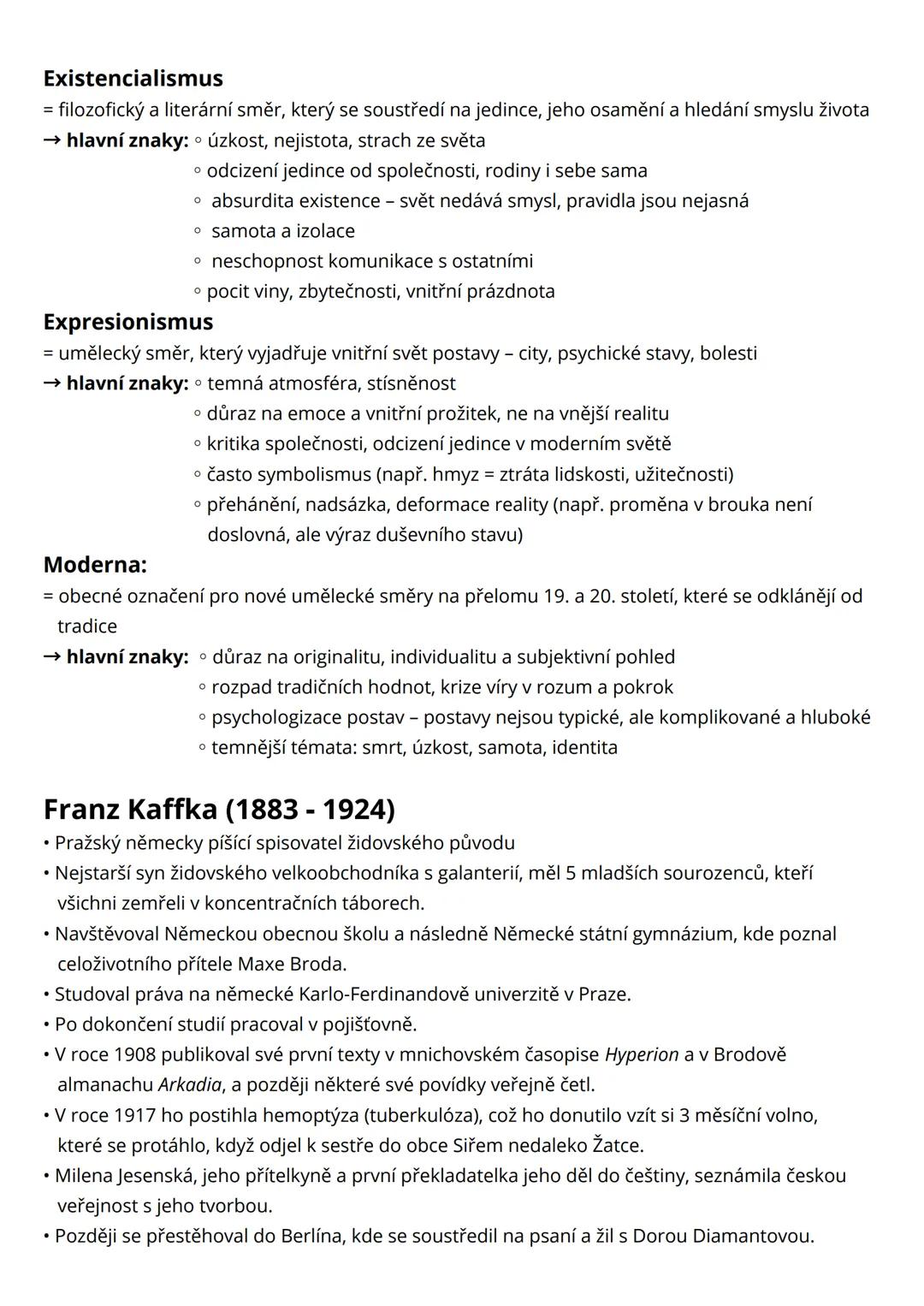 --- OCR Start ---
Proměna
Franz Kaffka
• 1. část:
→ téma, myšlenka, motivy:
• téma = proměna člověka v hmyz, proměna vztahů v rodině, odcize
