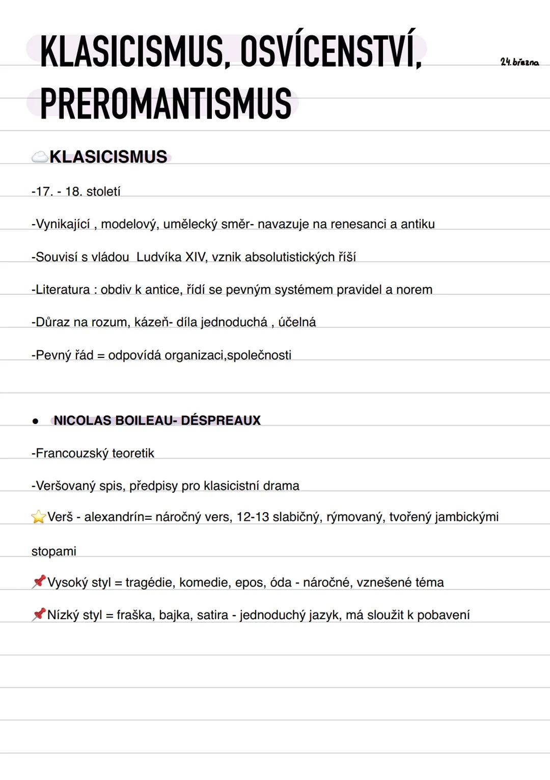 Klasicismus, Osvícenství a Preromantismus