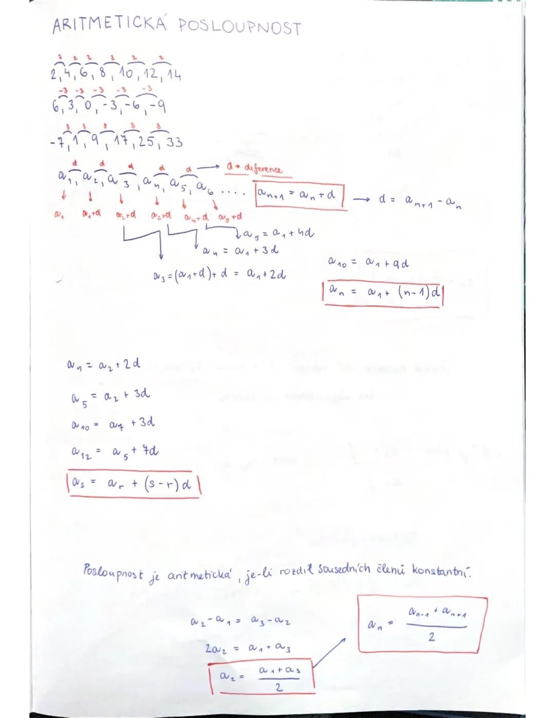 # ARITMETICKÁ POSLOUPNOST
2,4,6,8,10,12,14
6,3,0,-3,-6-9
-719,17,25, 33
$a$
$d$ deference
↓
$a_1, a_2, a_3, a_4, a_5, a_6$ ... $a_{n