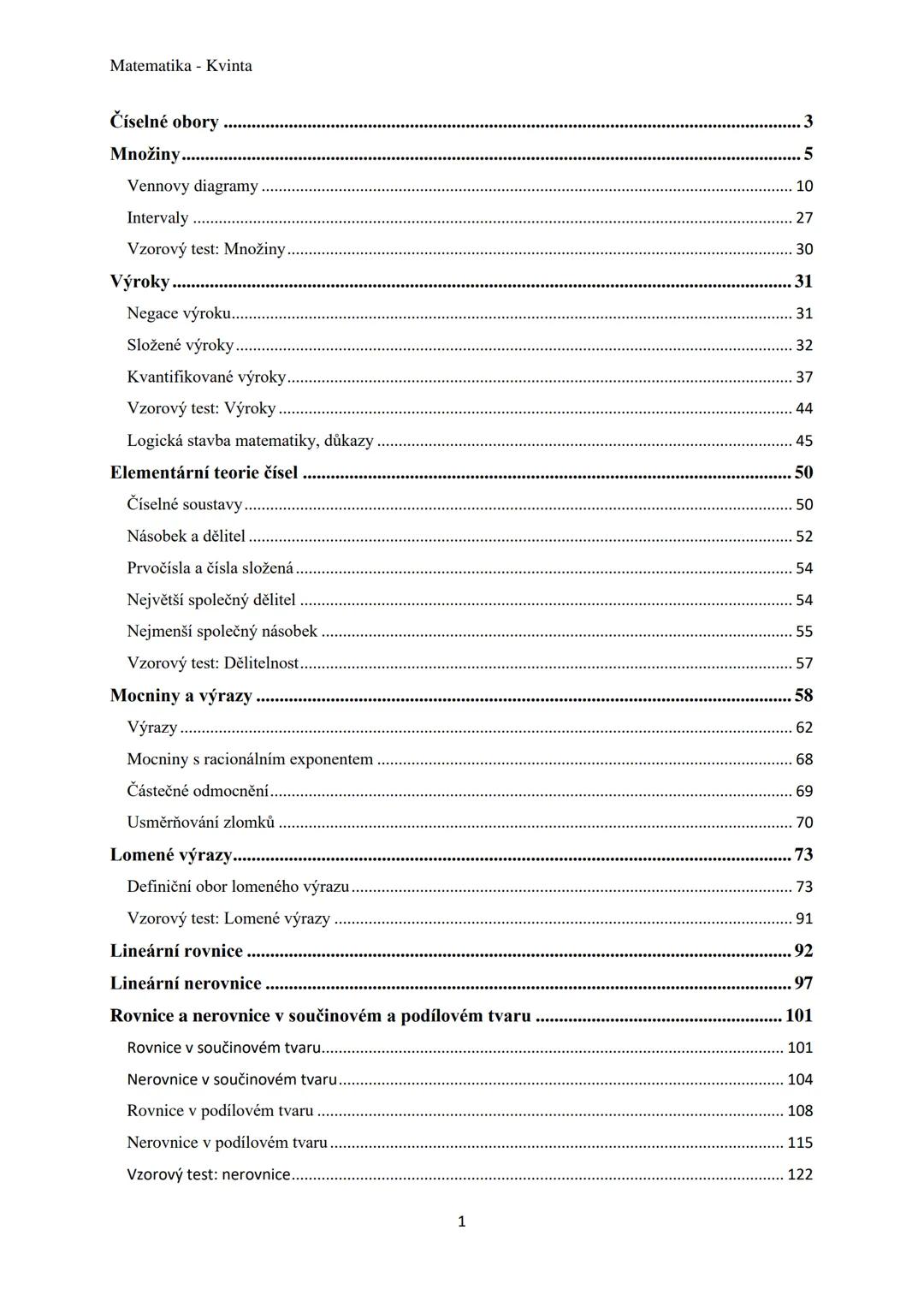 Matematika - Kvinta
Číselné obory..................................................3
Množiny................................................