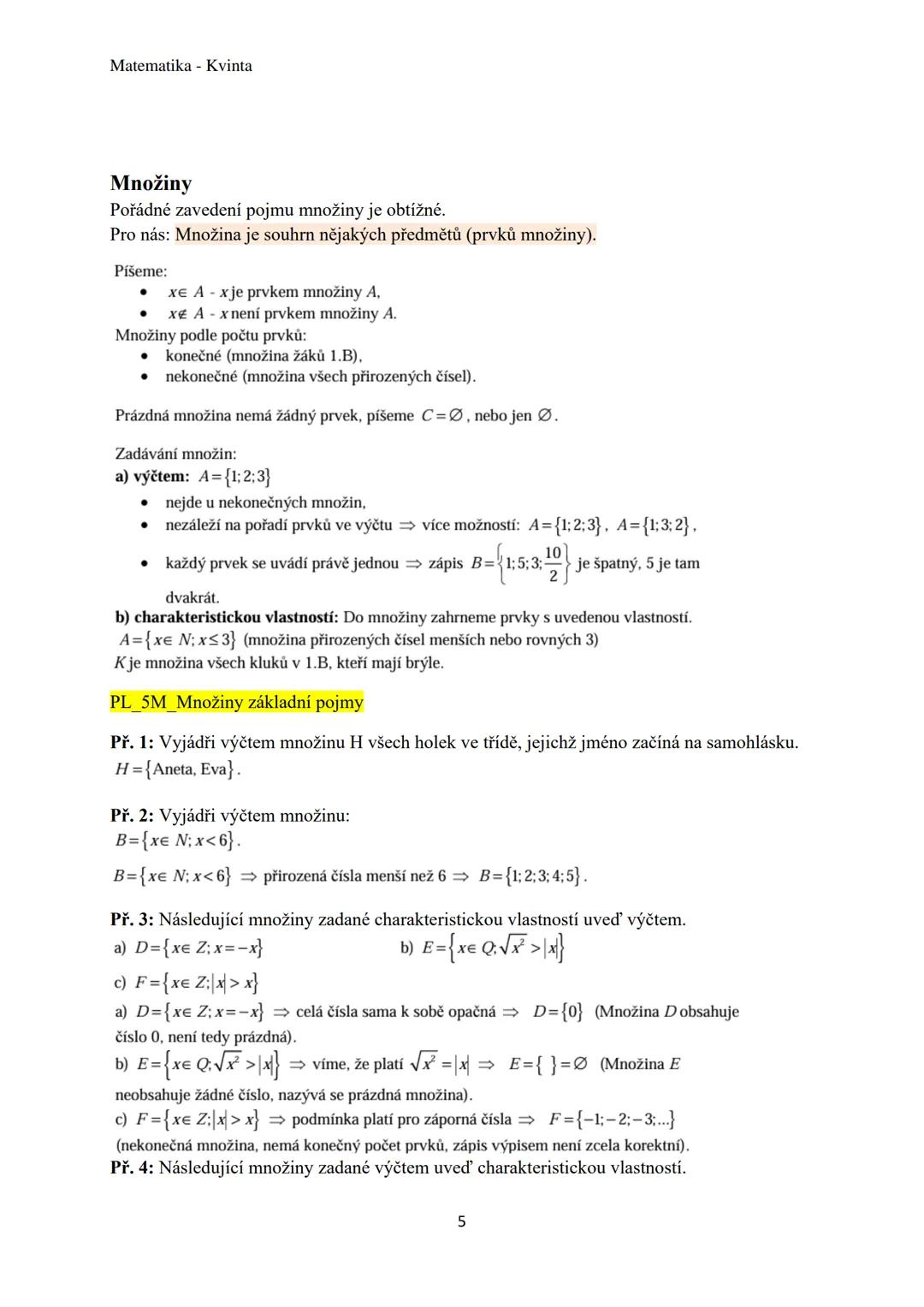 Matematika - Kvinta
Číselné obory..................................................3
Množiny................................................