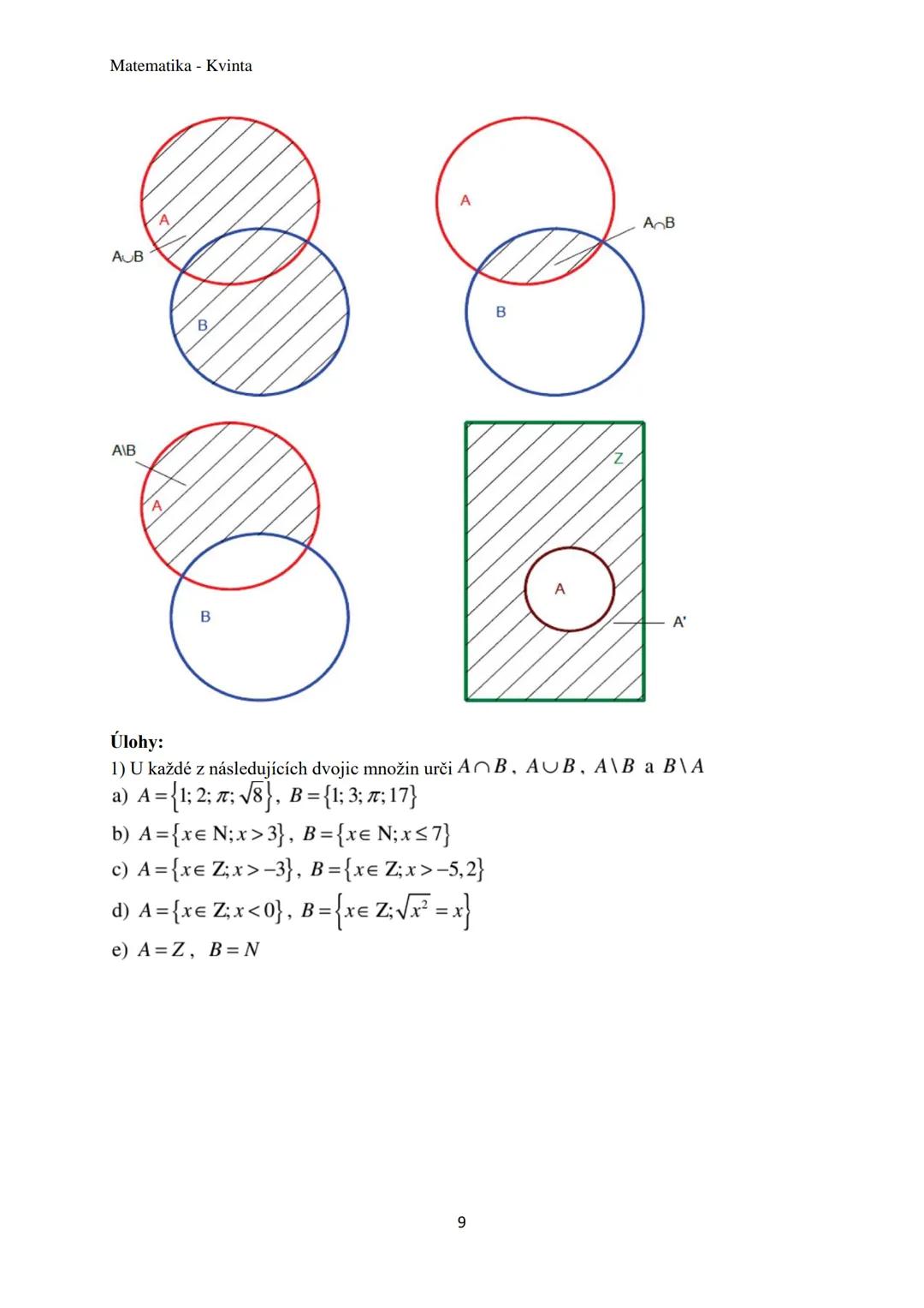 Matematika - Kvinta
Číselné obory..................................................3
Množiny................................................