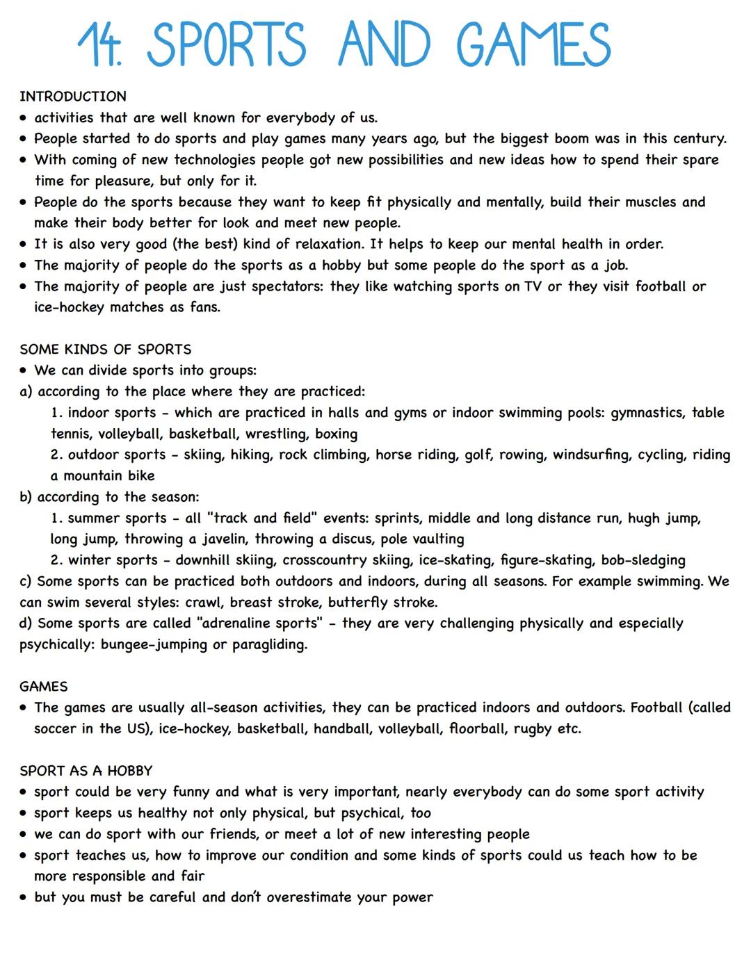 # 14. SPORTS AND GAMES
INTRODUCTION
• activities that are well known for everybody of us.
• People started to do sports and play games ma