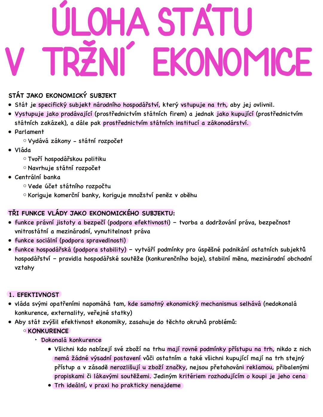 # ÚLOHA STATU
# V TRŽNÍ EKONOMICE
STÁT JAKO EKONOMICKÝ SUBJEKT
• Stát je specifický subjekt národního hospodářství, který vstupuje na trh