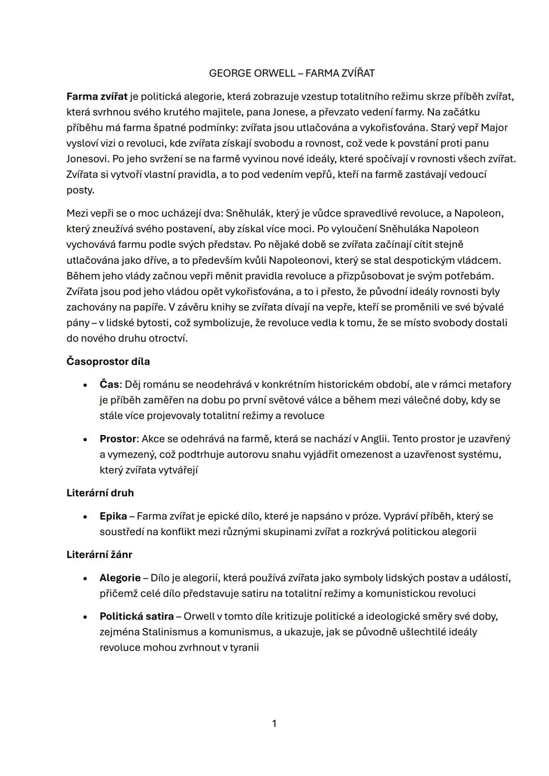 # GEORGE ORWELL - FARMA ZVÍŘAT
Farma zvířat je politická alegorie, která zobrazuje vzestup totalitního režimu skrze příběh zvířat,
která svr