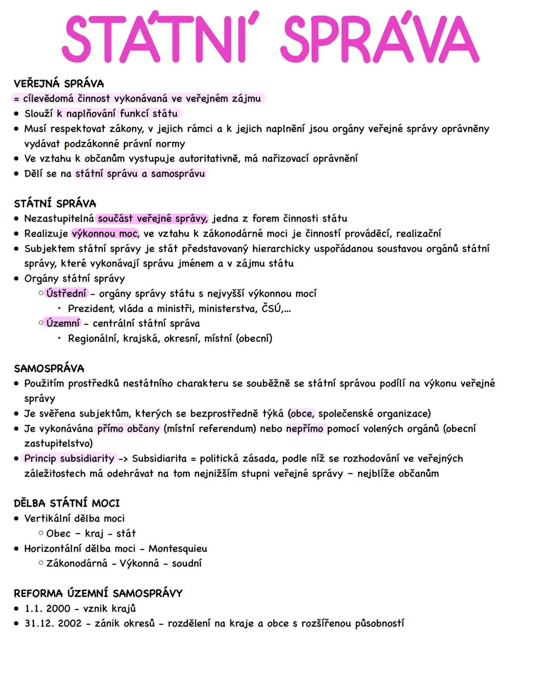 # STATNÍ SPRÁVA
VEŘEJNÁ SPRÁVA
= cílevědomá činnost vykonávaná ve veřejném zájmu
• Slouží k naplňování funkcí státu
• Musí respektovat z