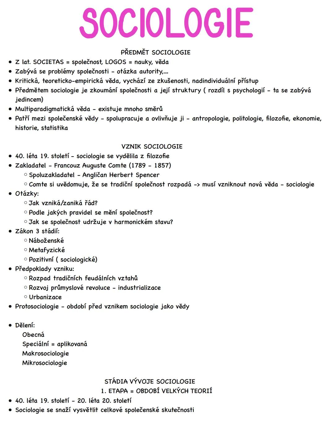 --- OCR Start ---
SOCIOLOGIE
PŘEDMĚT SOCIOLOGIE
• Z lat. SOCIETAS = společnost, LOGOS = nauky, věda
• Zabývá se problémy společnosti otázka