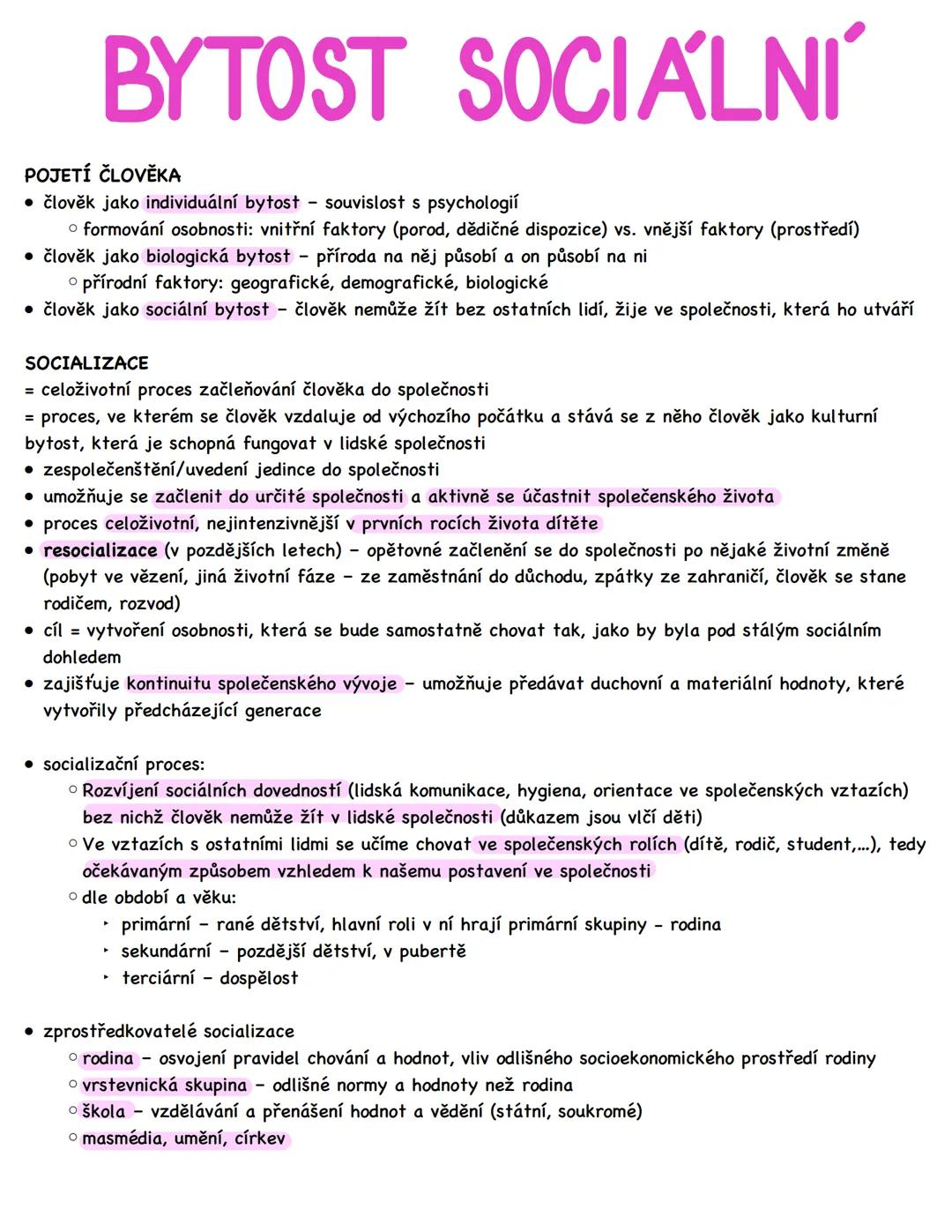 # BYTOST SOCIÁLNÍ
POJETÍ ČLOVĚKA
* Člověk jako individuální bytost – souvislost s psychologií
* formování osobnosti: vnitřní fakto