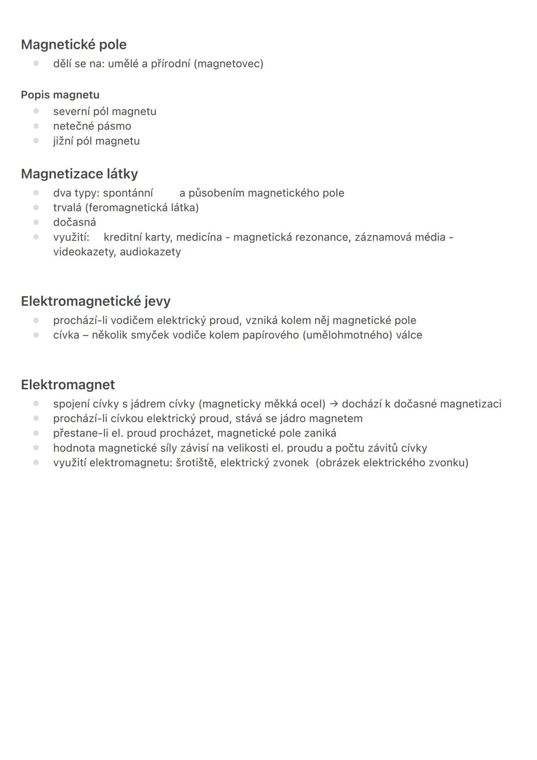 Magnetické pole, magnetizace látky, elektromagnetické jevy a elektromagnet
