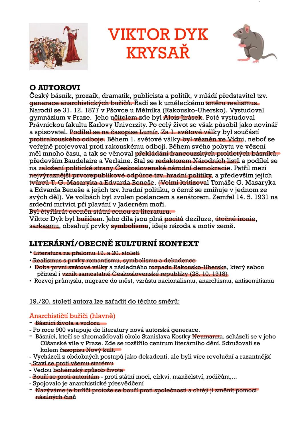 # VIKTOR DYK
# KRYSAŘ
# O AUTOROVI
Český básník, prozaik, dramatik, publicista a politik, v mládí představitel tzv.
generace anarchistickýc