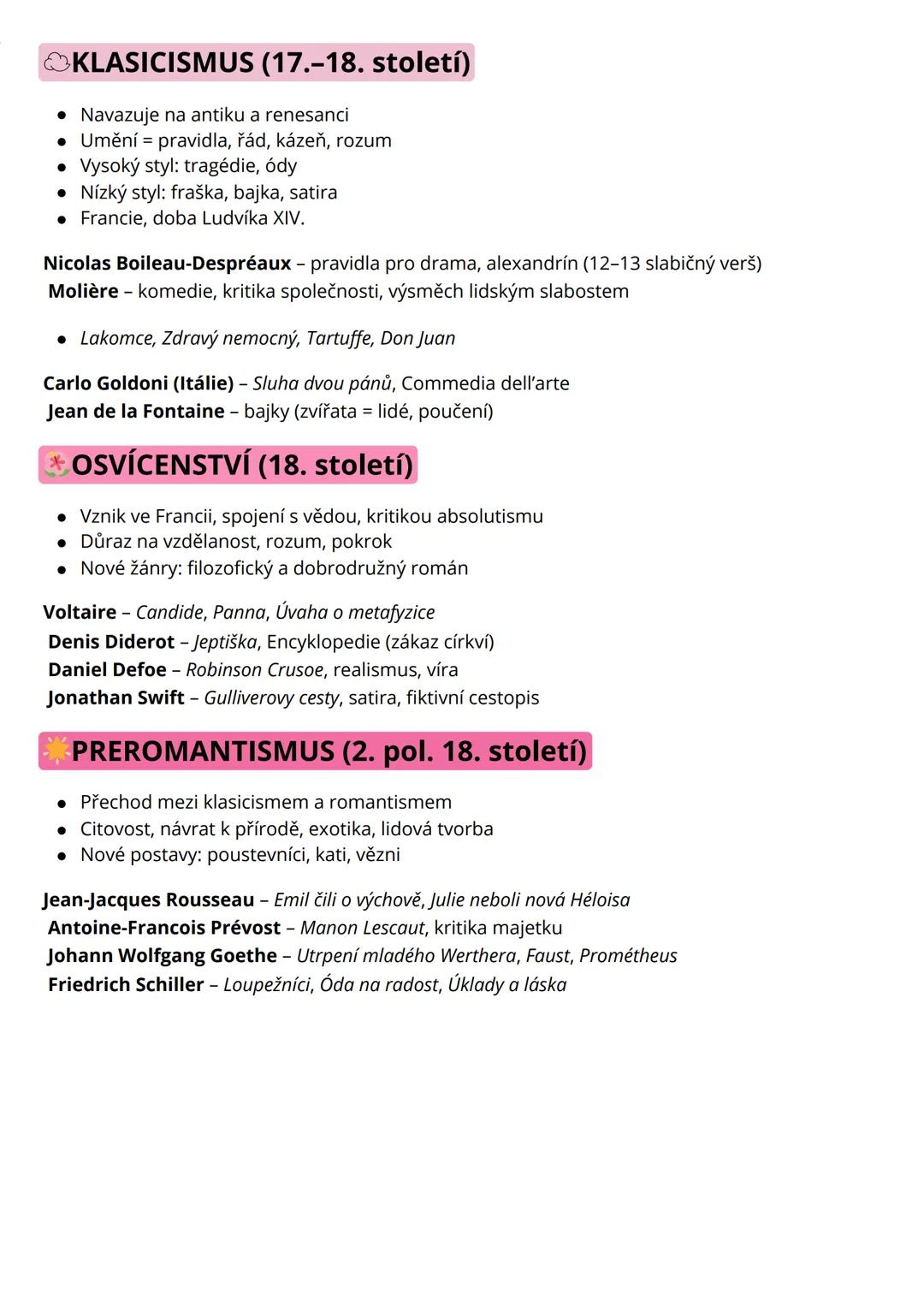 --- OCR Start ---
OKLASICISMUS (17.-18. století)
• Navazuje na antiku a renesanci
• Umění = pravidla, řád, kázeň, rozum
• Vysoký styl: tragé