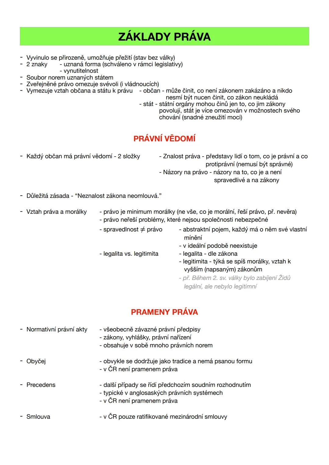 # ZÁKLADY PRÁVA
- Vyvinulo se přirozeně, umožňuje přežití (stav bez války)
- 2 znaky - uznaná forma (schváleno v rámci legislativy)
- vynu