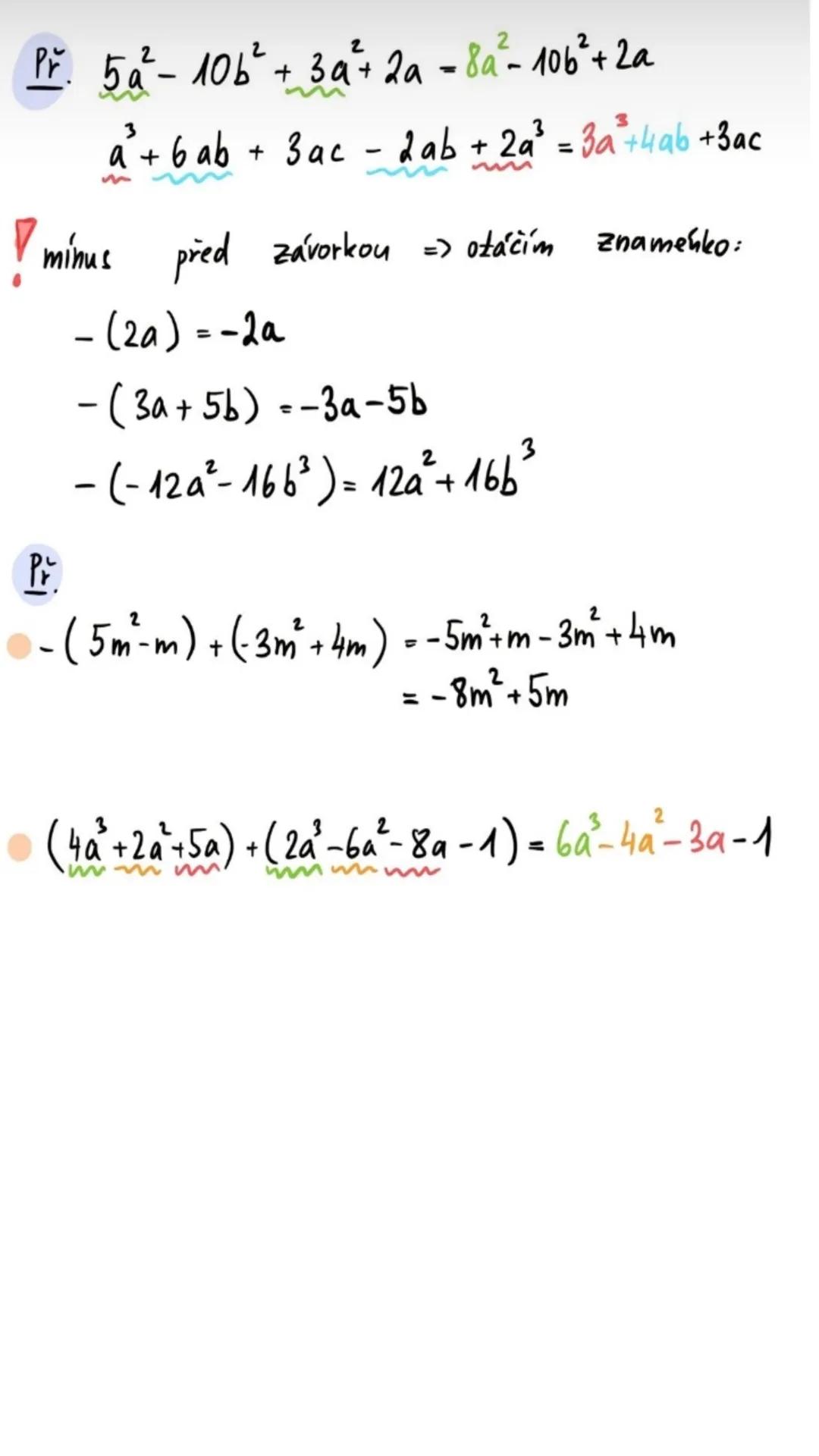 # Mnohočleny --- OCR Start ---
Mnohočleny
Jednočlen:
• výraz obsahující číslo, proměnnou a jejich součin
↓
x_{1}m_{1} z,a,b,...
✔
3a, 2ab, 8