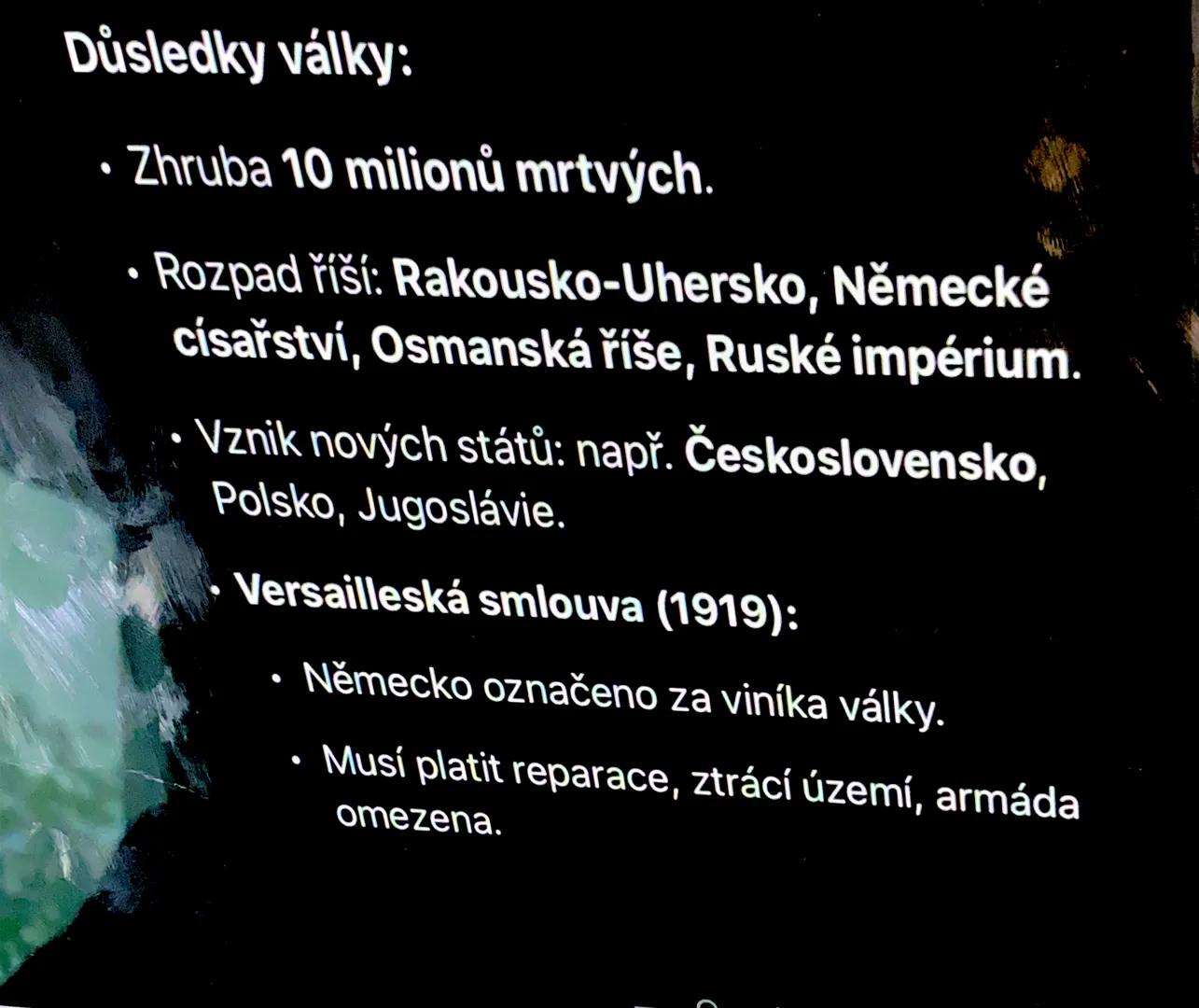 # 1. SVĚTOVÁ VÁLKA (1914–1918)
Příčiny války:
*   Nacionalismus – napětí mezi evropskými
národy.
*   Imperialismus – boj o kolonie.
*   Mi