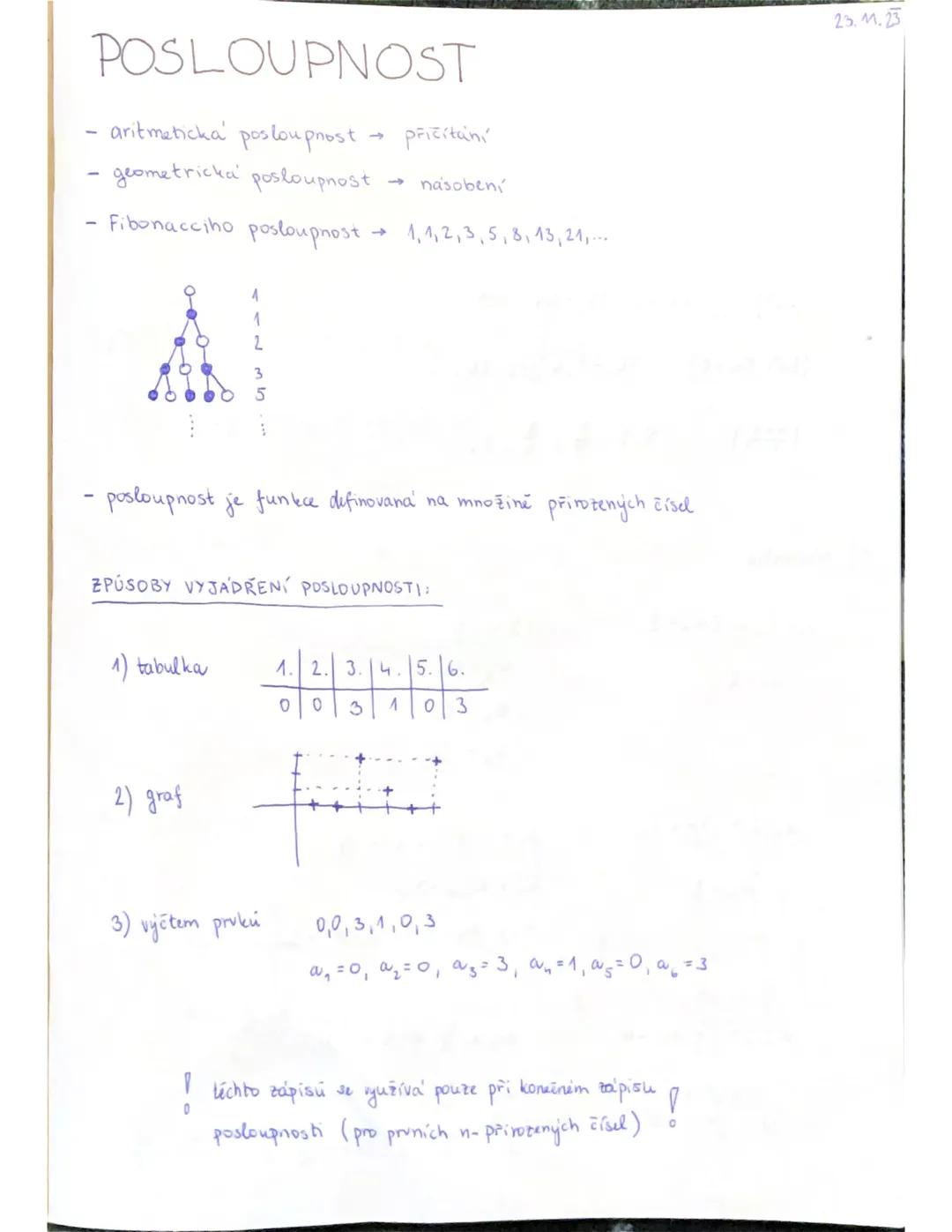 POSLOUPNOST
- aritmeticka posloupnost → přičítání
- geometricka posloupnost → násobení
- Fibonacciho posloupnost → 1,1,2,3,5,8,13,21,...
4