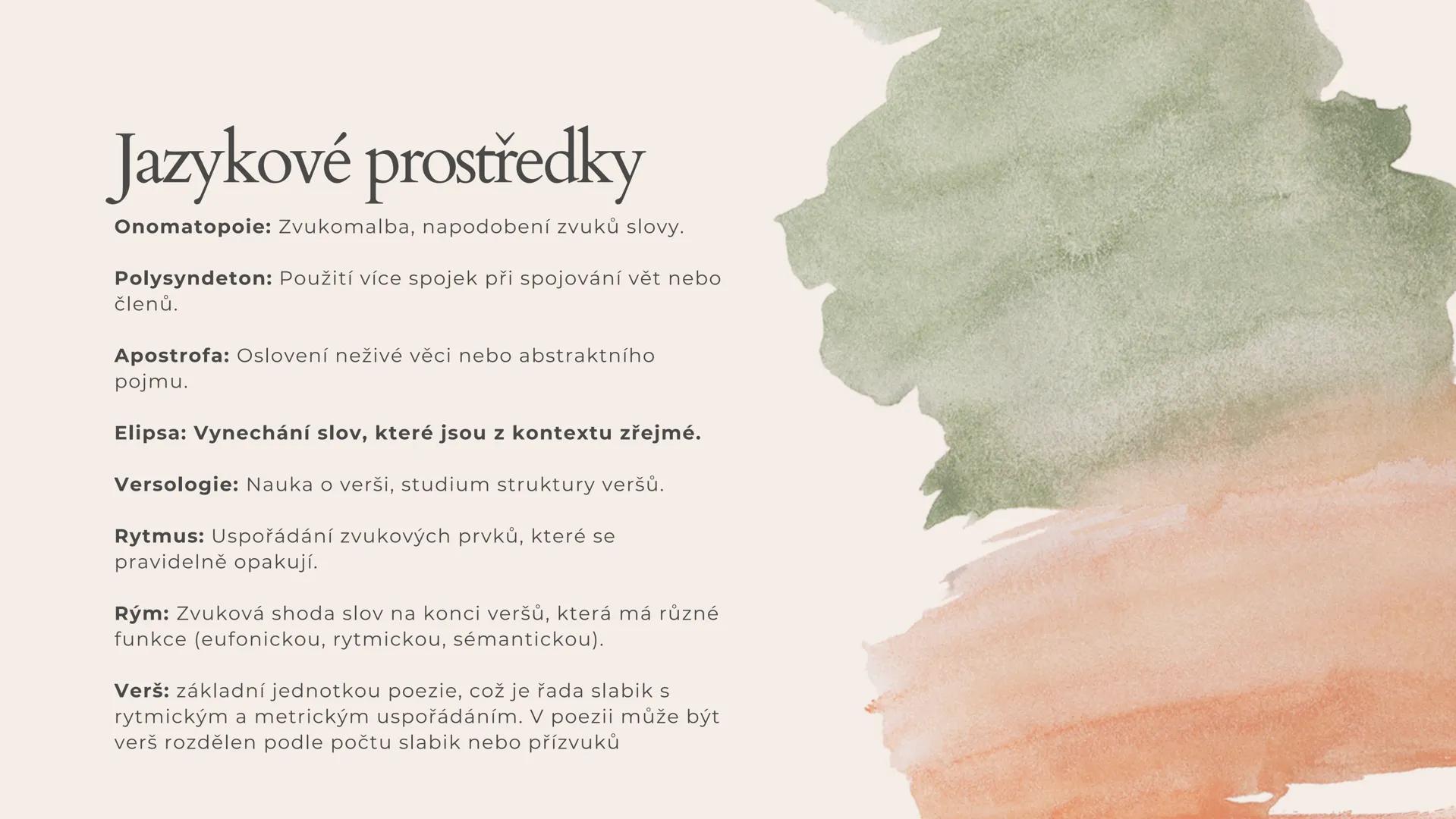 JAZYKOVÉ
PROSTŘEDKY Jazykové prostředky
Metafora
• Jazykový prostředek, který přenáší význam z jednoho
jevu na jiný na základě jejich podobn