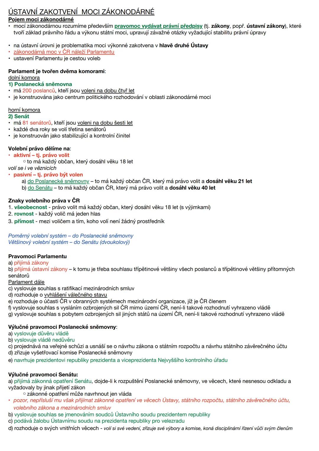 ## ÚSTAVNÍ ZAKOTVENÍ MOCI ZÁKONODÁRNÉ
### Pojem moci zákonodárné
* mocí zákonodárnou rozumíme především pravomoc vydávat právní předpisy (t