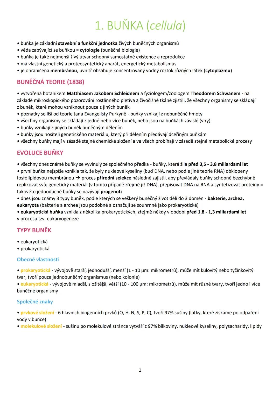1. BUŇKA (cellula)
• buňka je základní stavební a funkční jednotka živých buněčných organismů
• věda zabývající se buňkou = cytologie (buněč