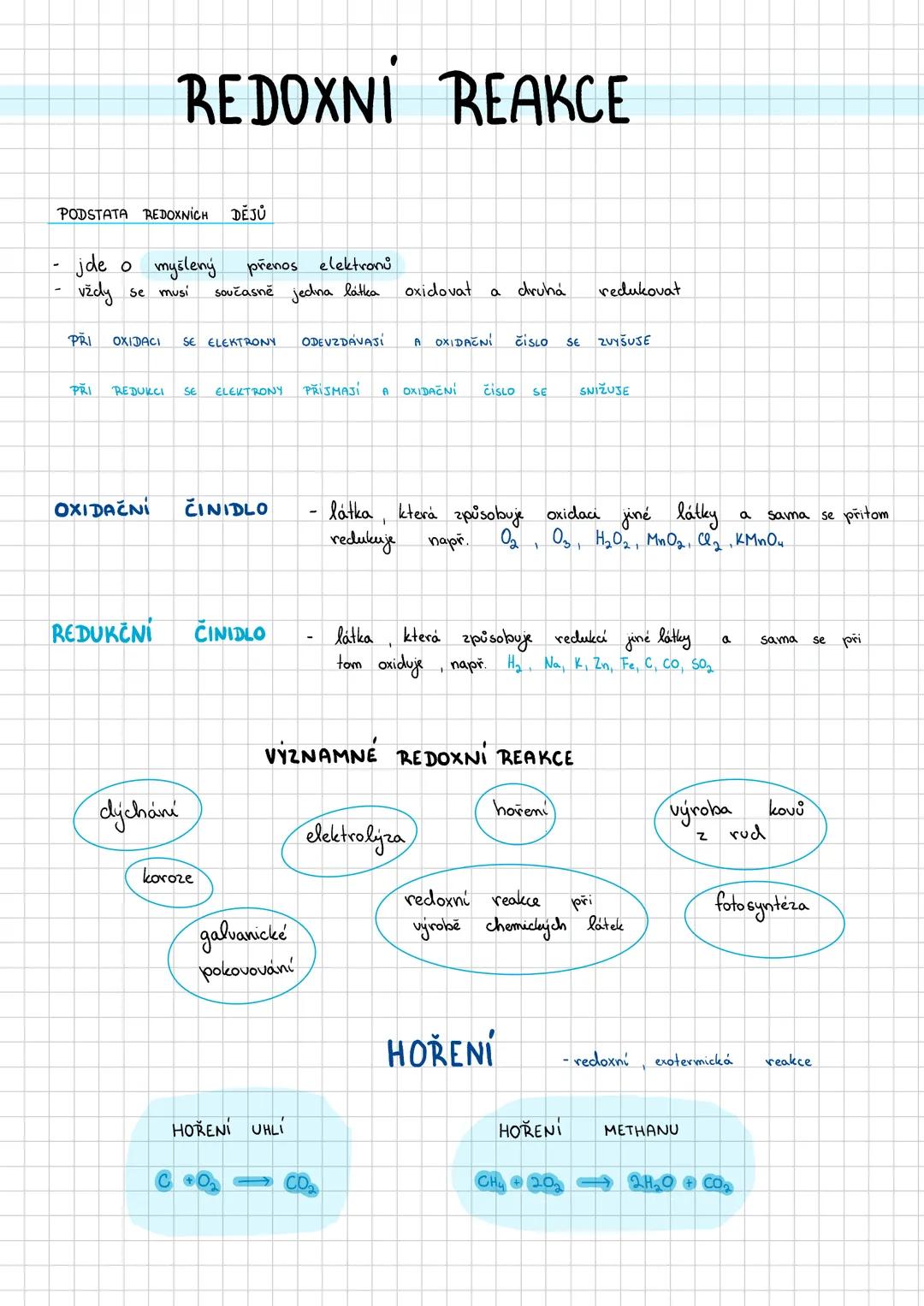 REDOXNI REAKCE
PODSTATA REDOXNICH DĚJŮ
- jde o myšlený přenos elektronů
- vždy se musí současně jedna látka oxidovat a druhá redukovat
PRI O