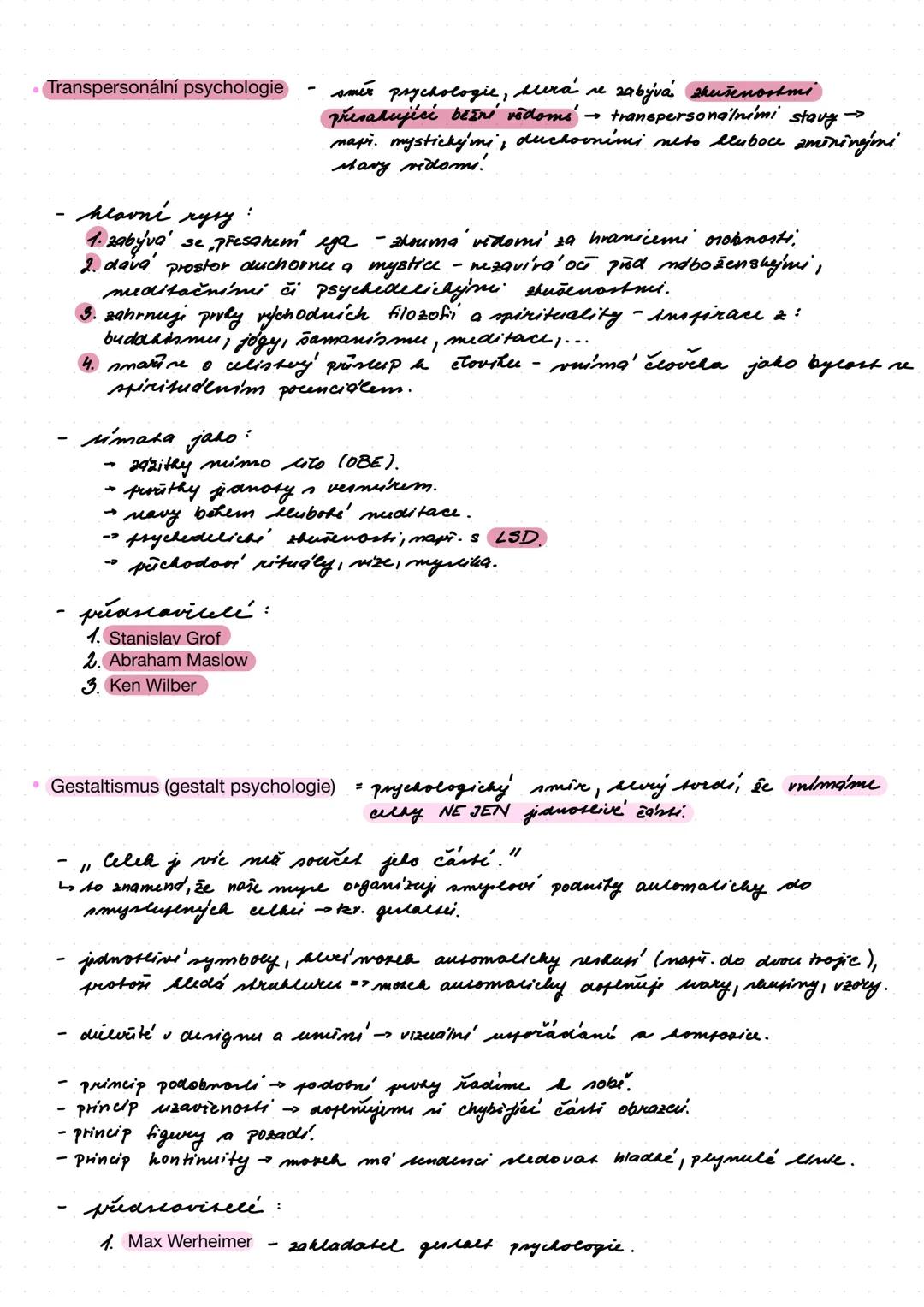 PSYCHOLOGIE Transpersonální psychologie
- směr psychologie, která se zabývá zkušenostmi
přesahující běžné vědomí → transpersonálními stavy →