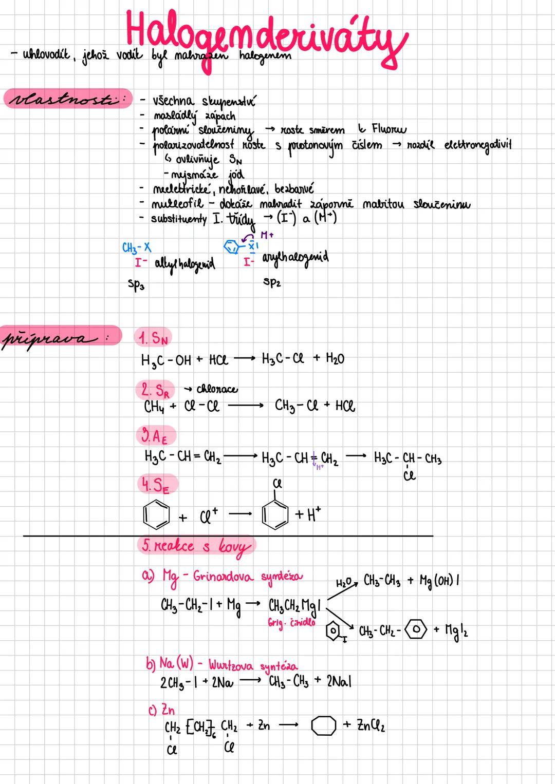 Maturitní otázka z chemie - Halogenderiváty a dusíkaté deriváty