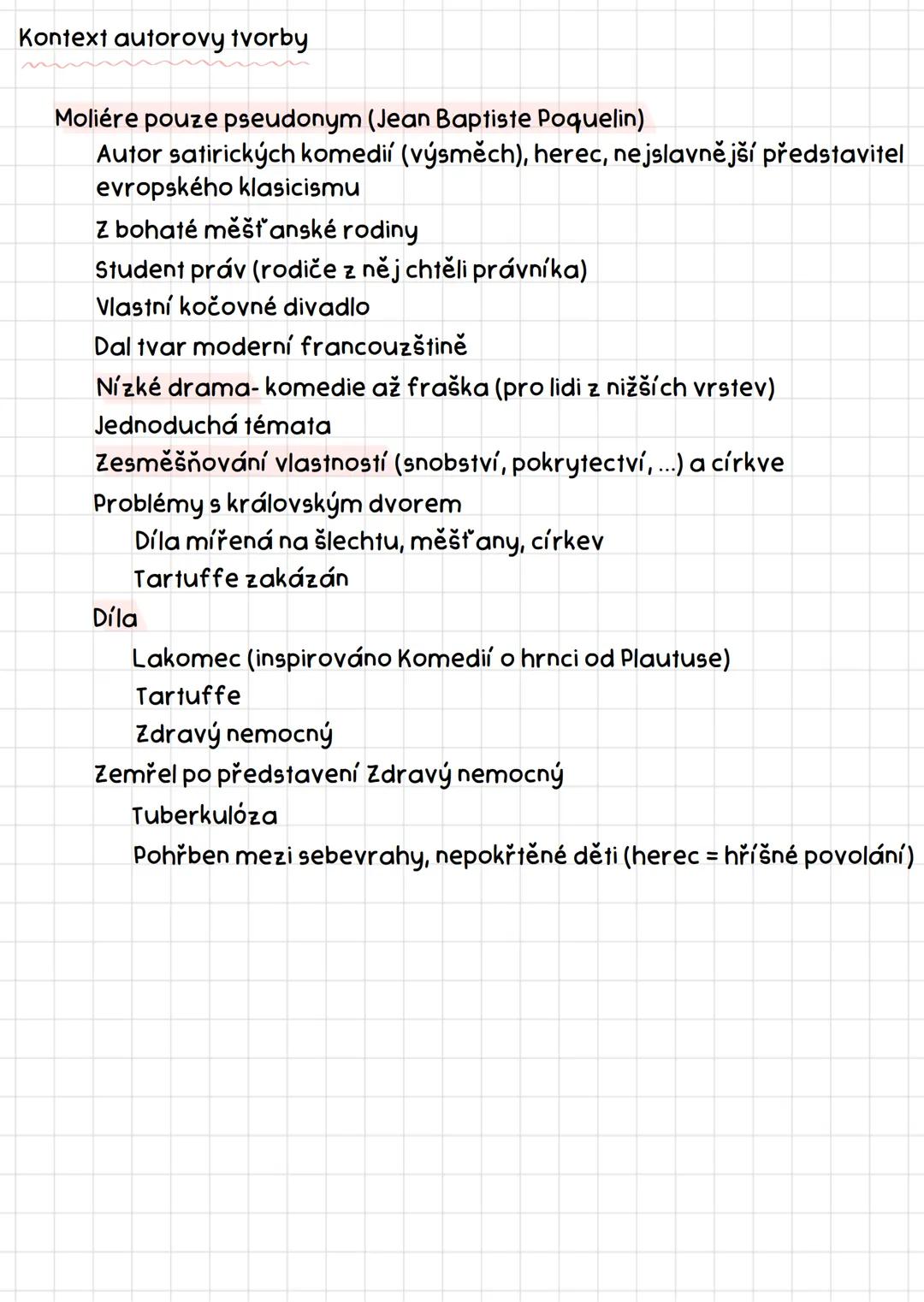 Lakomec
Moliére
Literární a obecně kulturní kontext
Klasicismus (17.-18. stol.)
Člověk a jeho život
Inspirace z antiky a osvícenství
Reakce