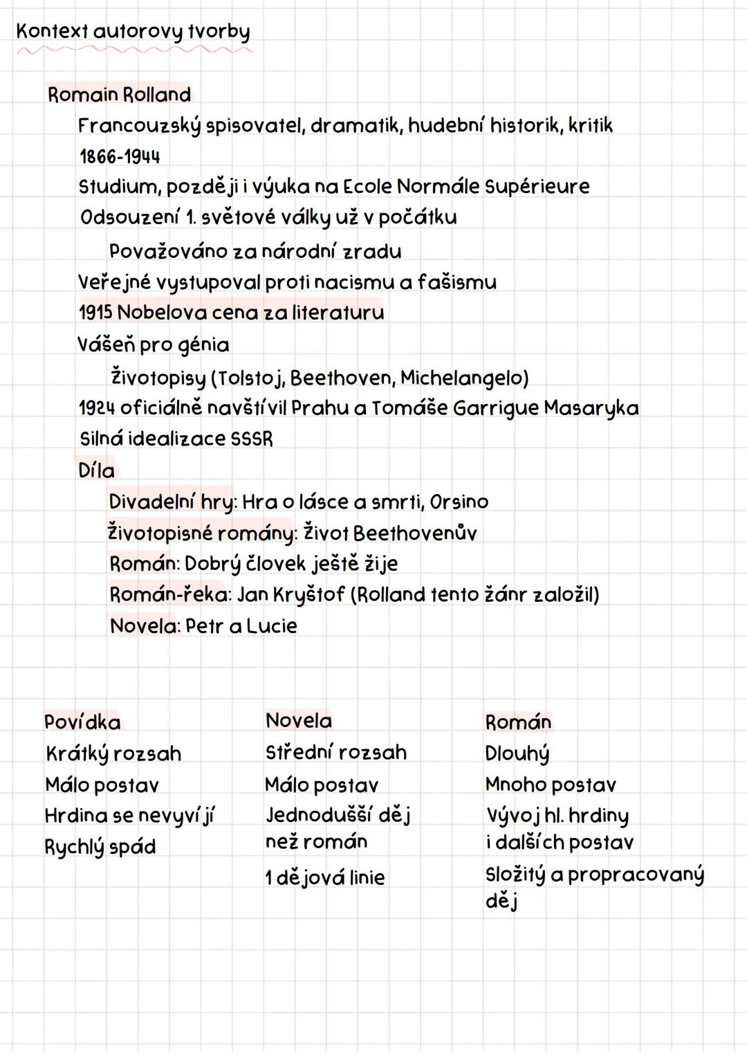 --- OCR Start ---
Petr a Lucie
Romain Rolland
Literární a obecně kulturní kontext
Období po 1. světové válce
Protiválečná literatura 20. sto