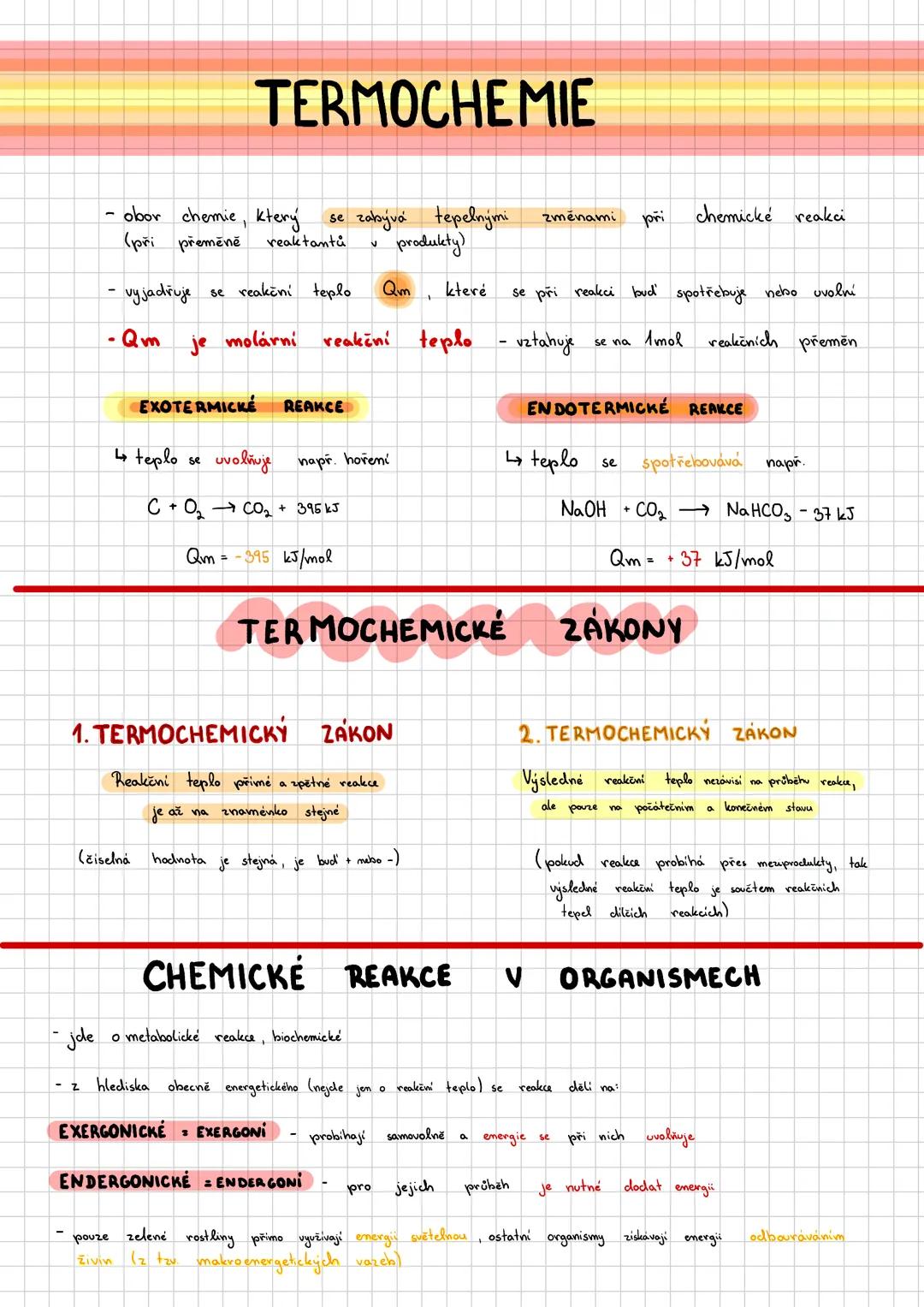 Termochemie, chemický kinetika, chemická rovnováha