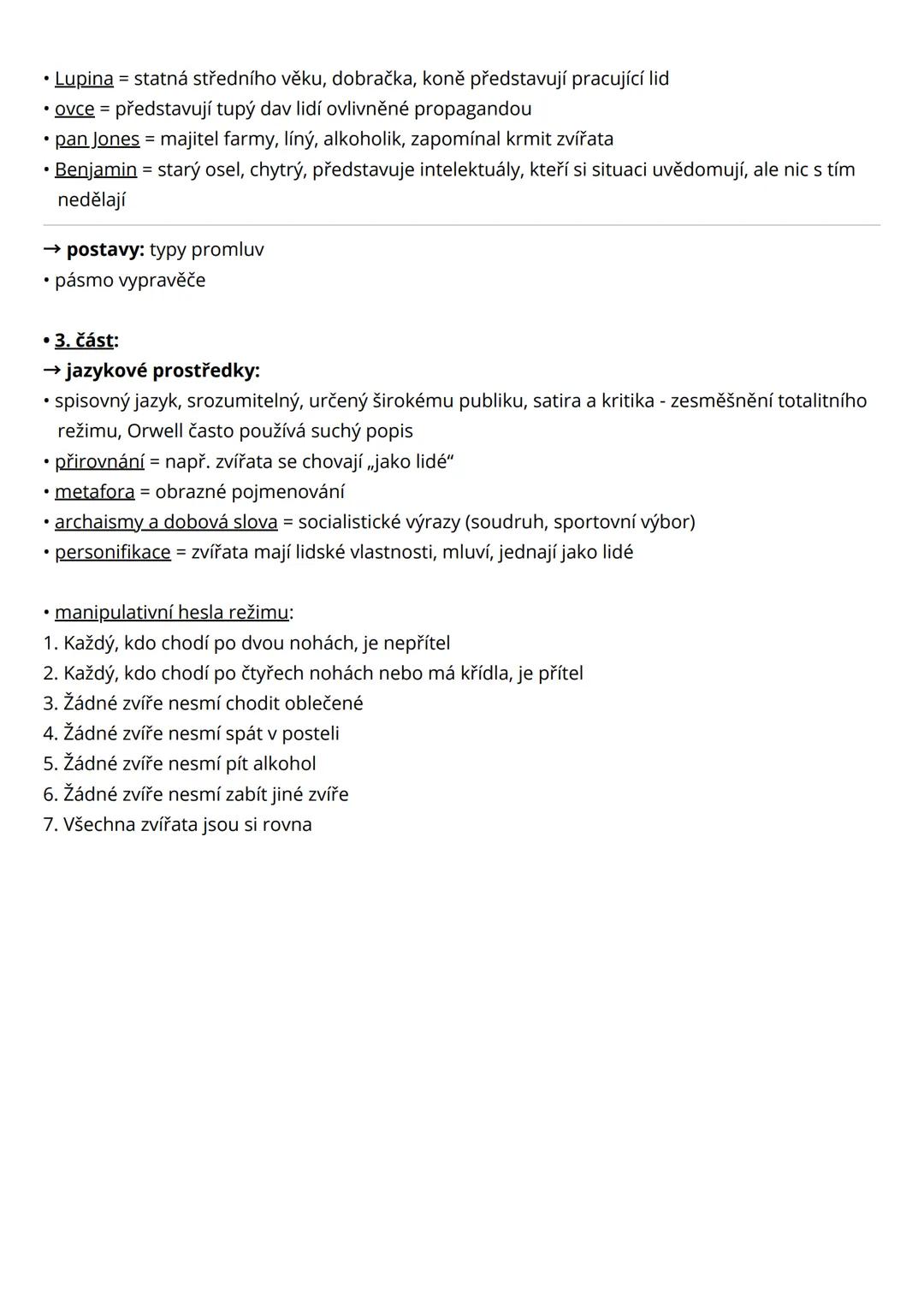 Farma zvířat
George Orwell
• 1. část:
→ téma, myšlenka, motivy:
• téma = revoluce na zvířecí farmě
• myšlenka = kritika totalitních režimů
•