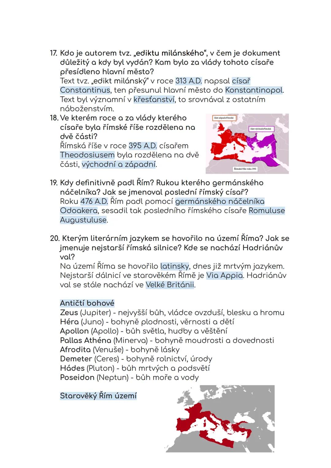 Starověký Řím
1. Uveďte jméno kmene, jenž v 9. století B. C. vytvořil první
vyspělou civilizaci.
Původní kmen Latinové (hovořili latinsky) n
