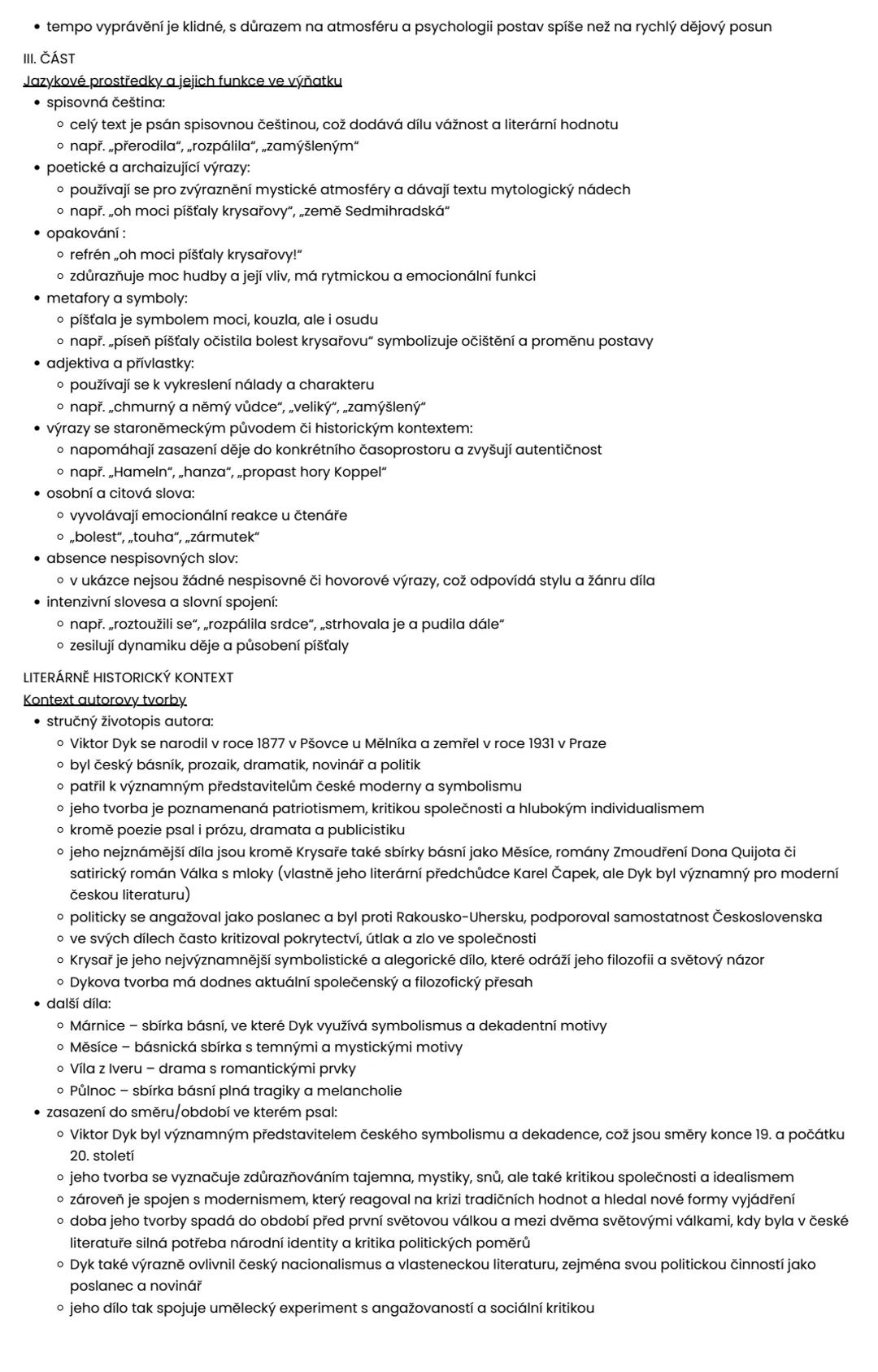 KRYSAŘ, VIKTOR DYK
VÝŇATEK Z DÍLA
STRUKTURA
1. ČÁST
* zasazení výňatku do kontextu díla
* v jaké části díla se ukázka nachází a proč
* s