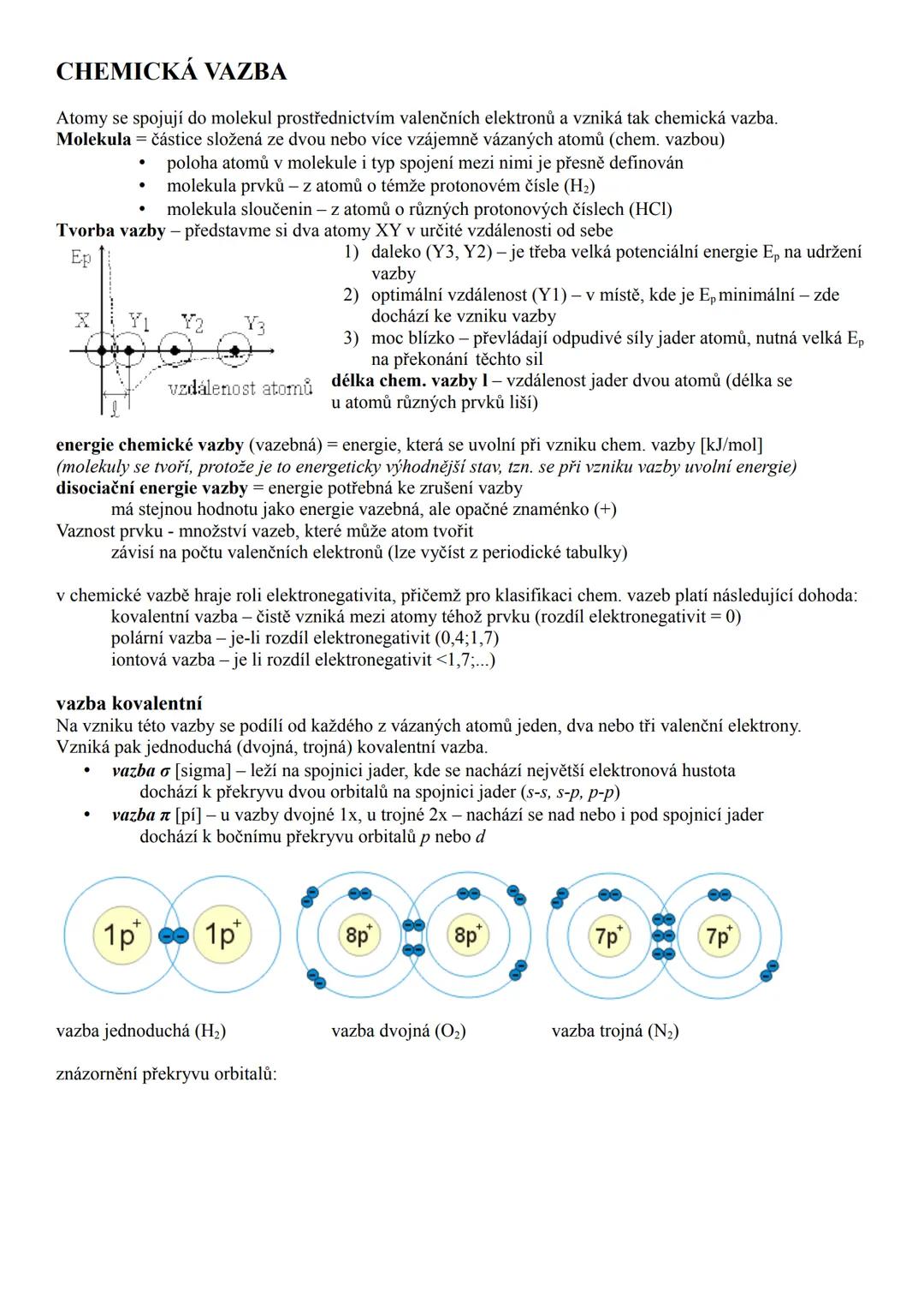## CHEMICKÁ VAZBA
Atomy se spojují do molekul prostřednictvím valenčních elektronů a vzniká tak chemická vazba.
**Molekula** = částice slože