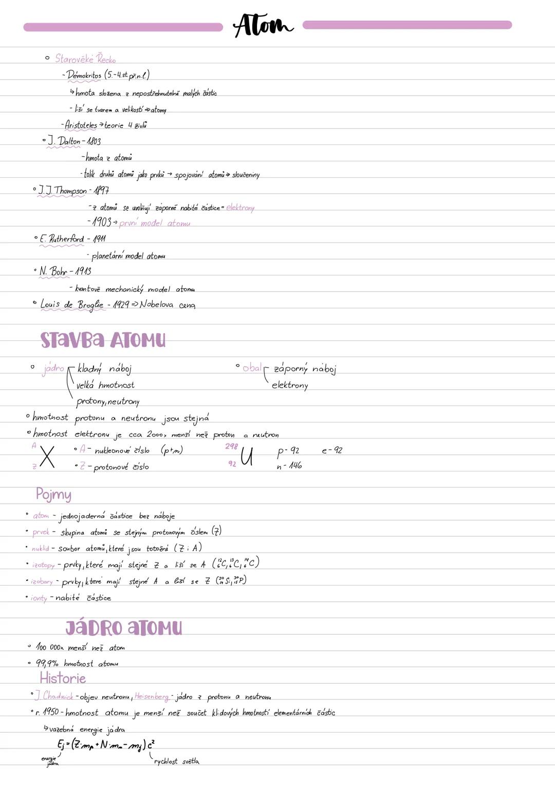 Atom
• Starověké Řecko
-Demokritos (5-4.st.př.n.l.)
• hmota složena z nepostřehnutelných malých částic
• liší se tvarem a velikostí = atomy