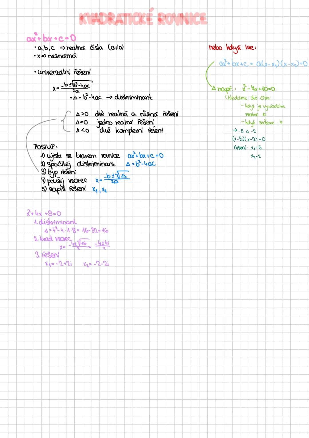 # KVADRATICKÉ ROVNICE
$ax+bx+c-0$
* a, b, c = realno čisla (ato)
* x => neznamo
* univerzalni řešení
$X= \frac{-b \pm \sqrt{b^2-4a