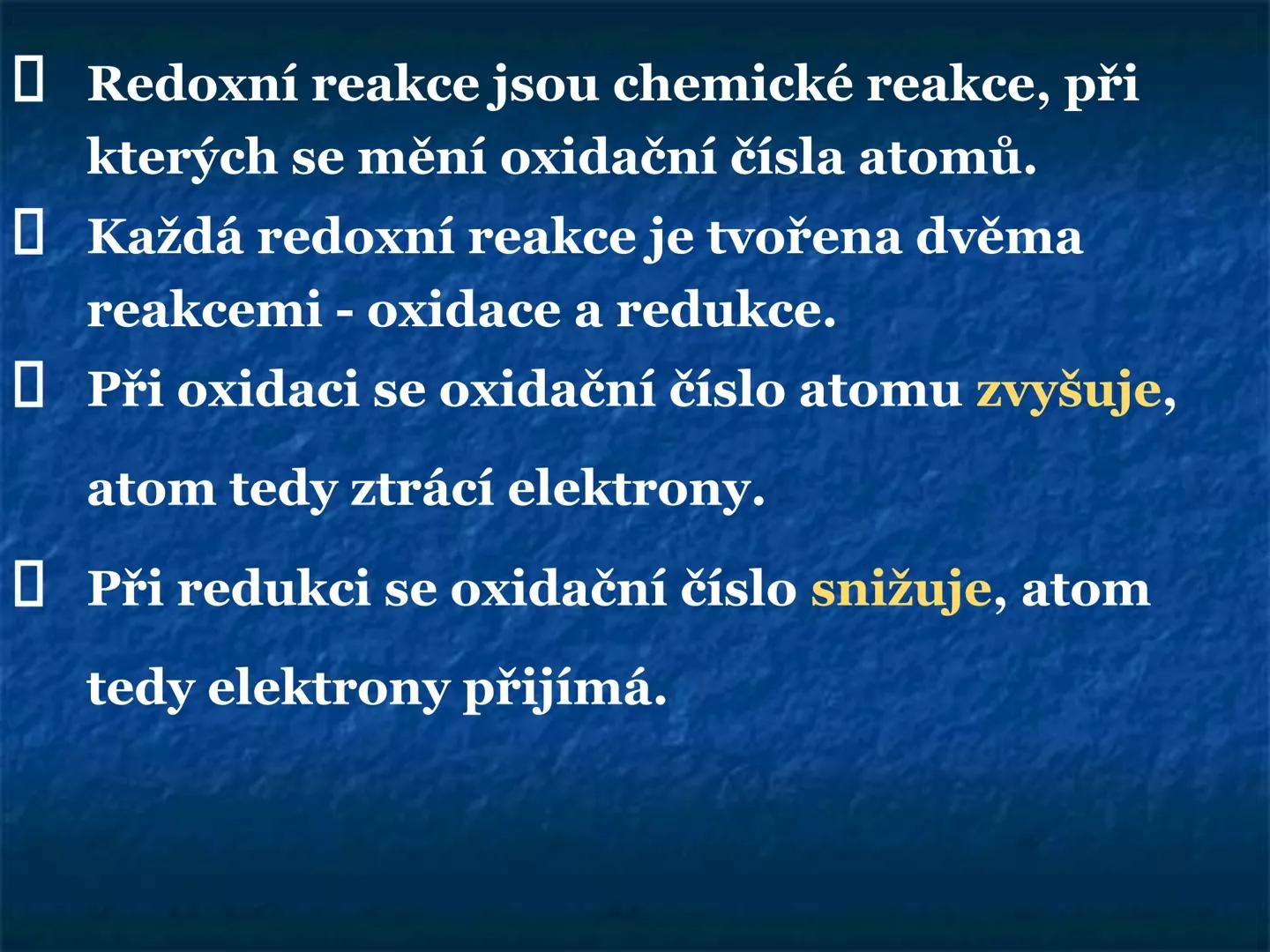 # REDOXNÍ
# REAKCE # Redoxní reakce
= chemické reakce, při kterých se
mění oxidační čísla atomů
oxidace
2 Mg° + 0,° $\longrightarrow$ 2 M