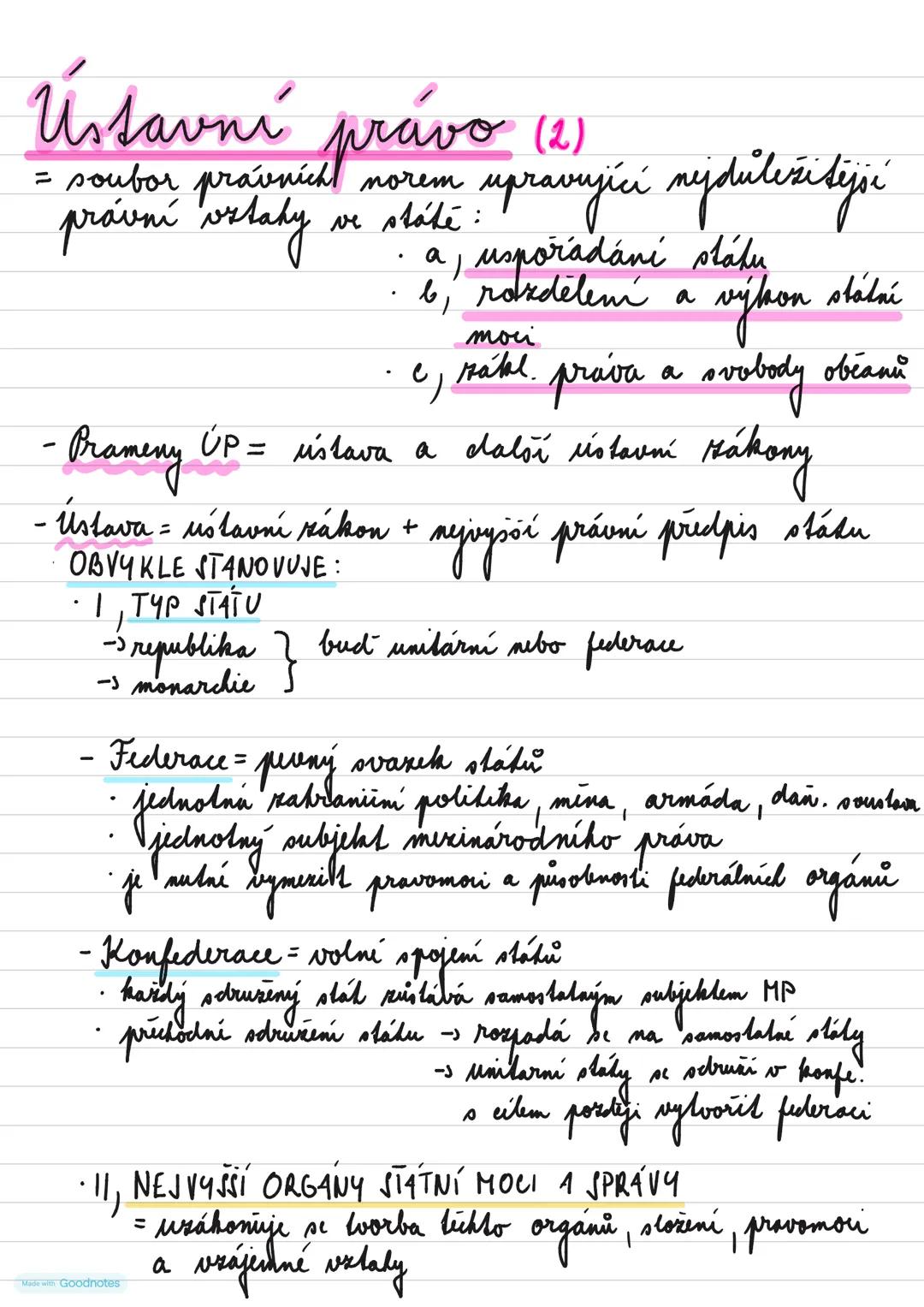 # Ústavní právo (2)
= soubor právních norem upravující neyduležitejší právní vztahy ve státé:
* a, uspořádání stály
* b, razdelem a v