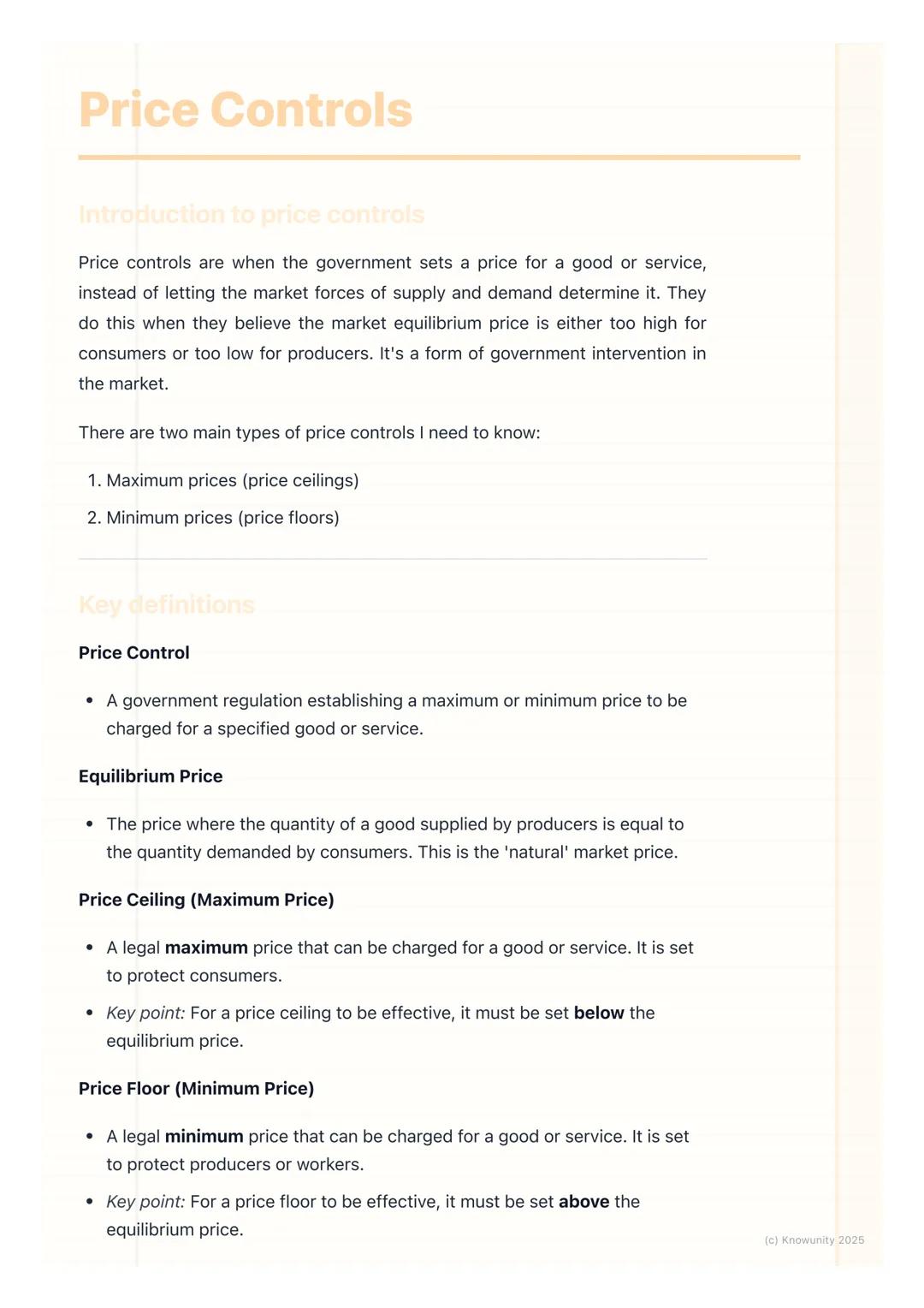 # Price Controls
Introduction to price controls
Price controls are when the government sets a price for a good or service,
instead of lett