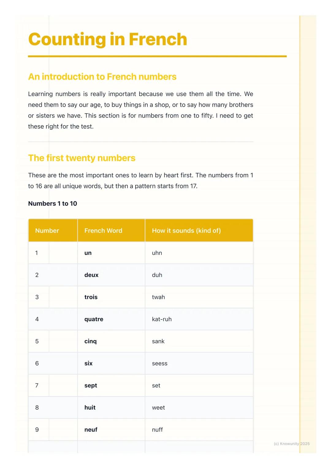 # Counting in French
An introduction to French numbers
Learning numbers is really important because we use them all the time. We
need them