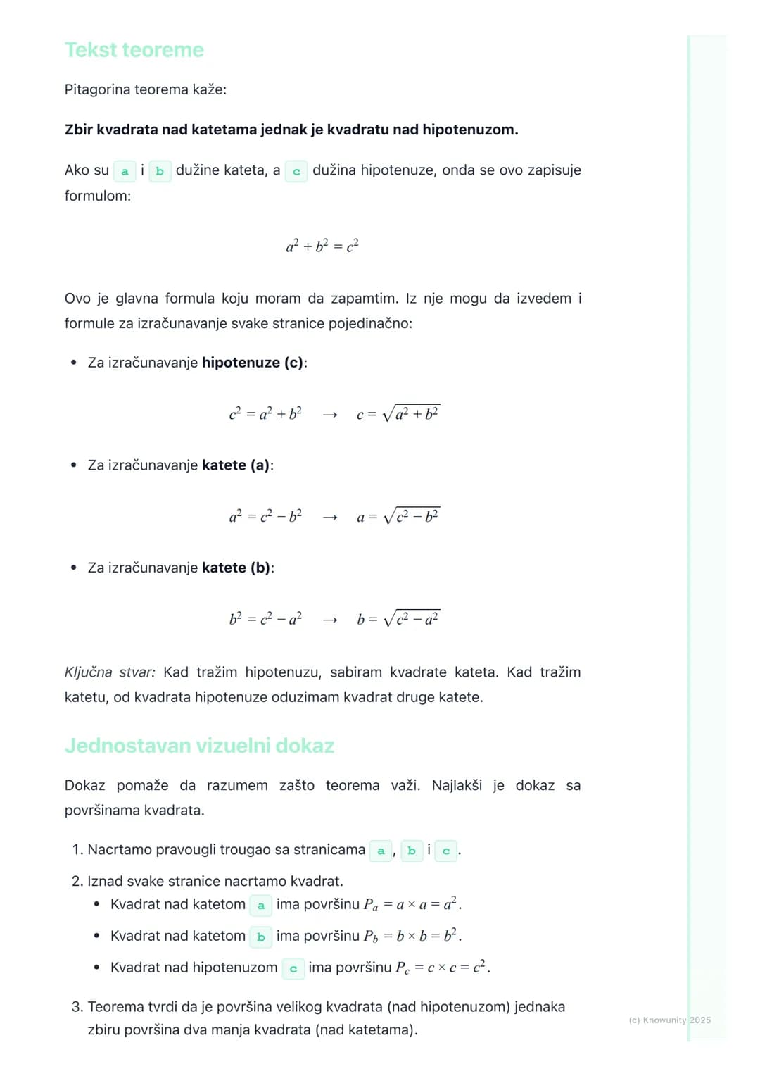 # Pojam i dokaz Pitagorine
teoreme
## Osnovni pojam Pitagorine teoreme
Pitagorina teorema je jedna od najvažnijih teorema u matematici. Po