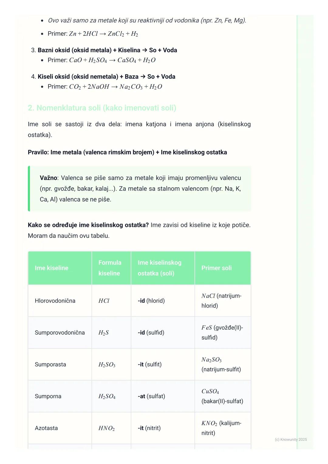 # Soli
Šta su soli? Uvod
Soli su jonska jedinjenja koja nastaju u reakciji neutralizacije između kiseline i
baze. Sastoje se od katjona me