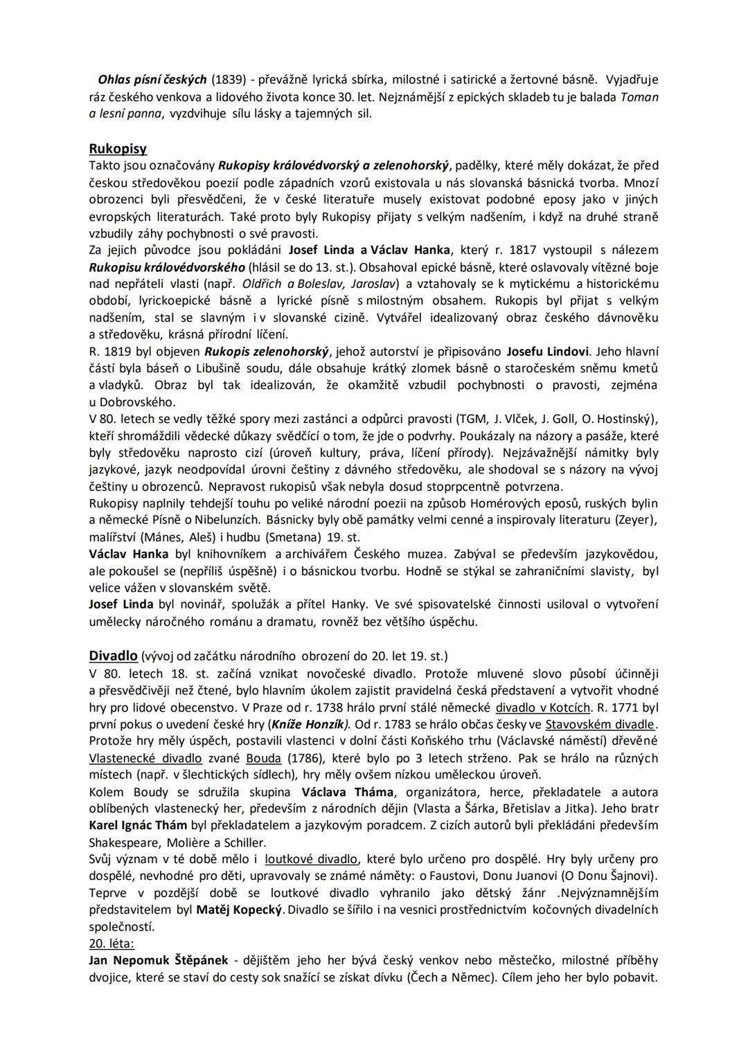 # 5. České národní obrození, český romantismus, počátky
realismu v české literatuře
1. České národní obrození (70. léta 18. st. - pol. 19.